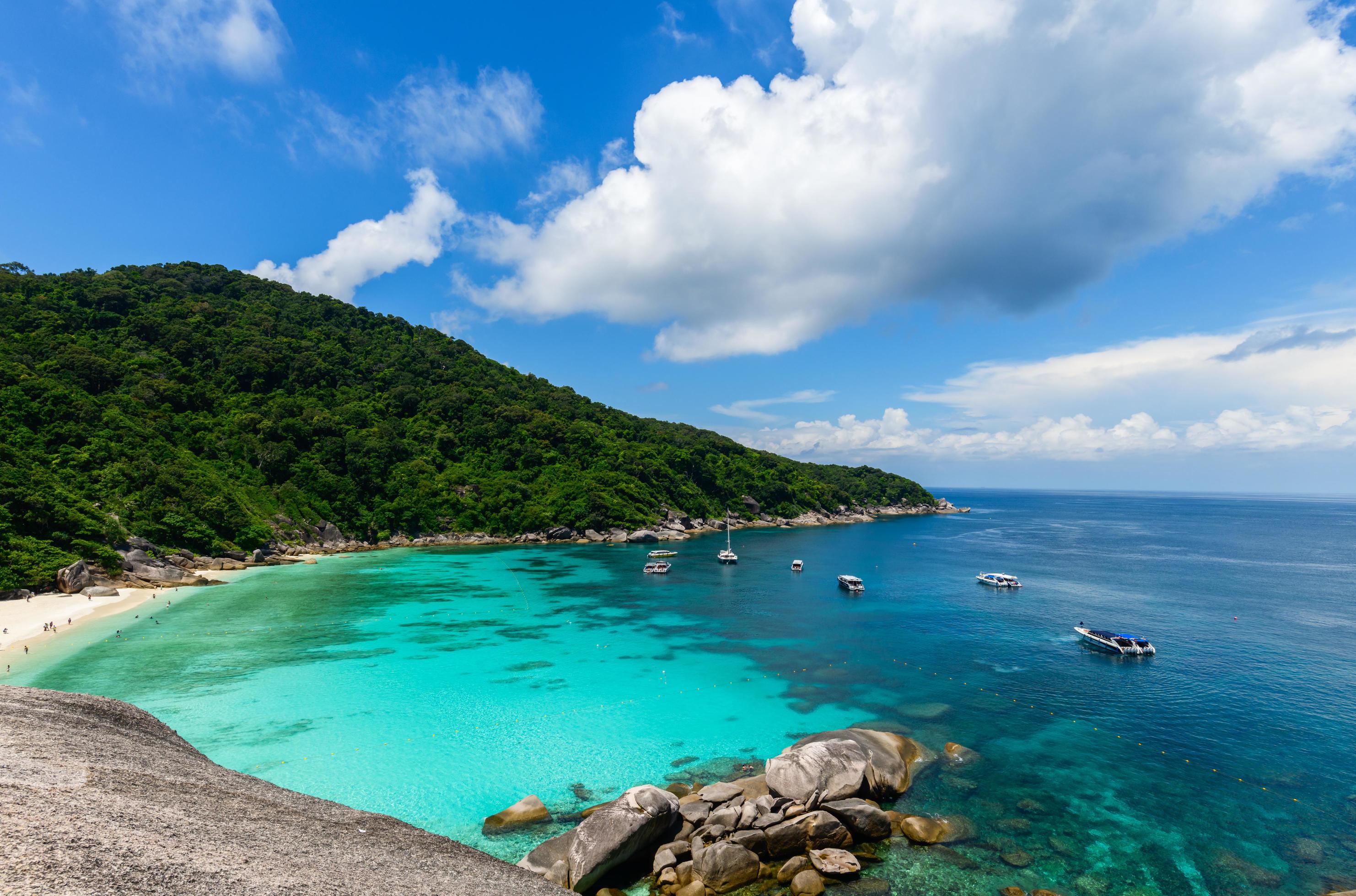 Panoramic view of Koh.8 Similan Island with white cloud and blue sky Stock Free