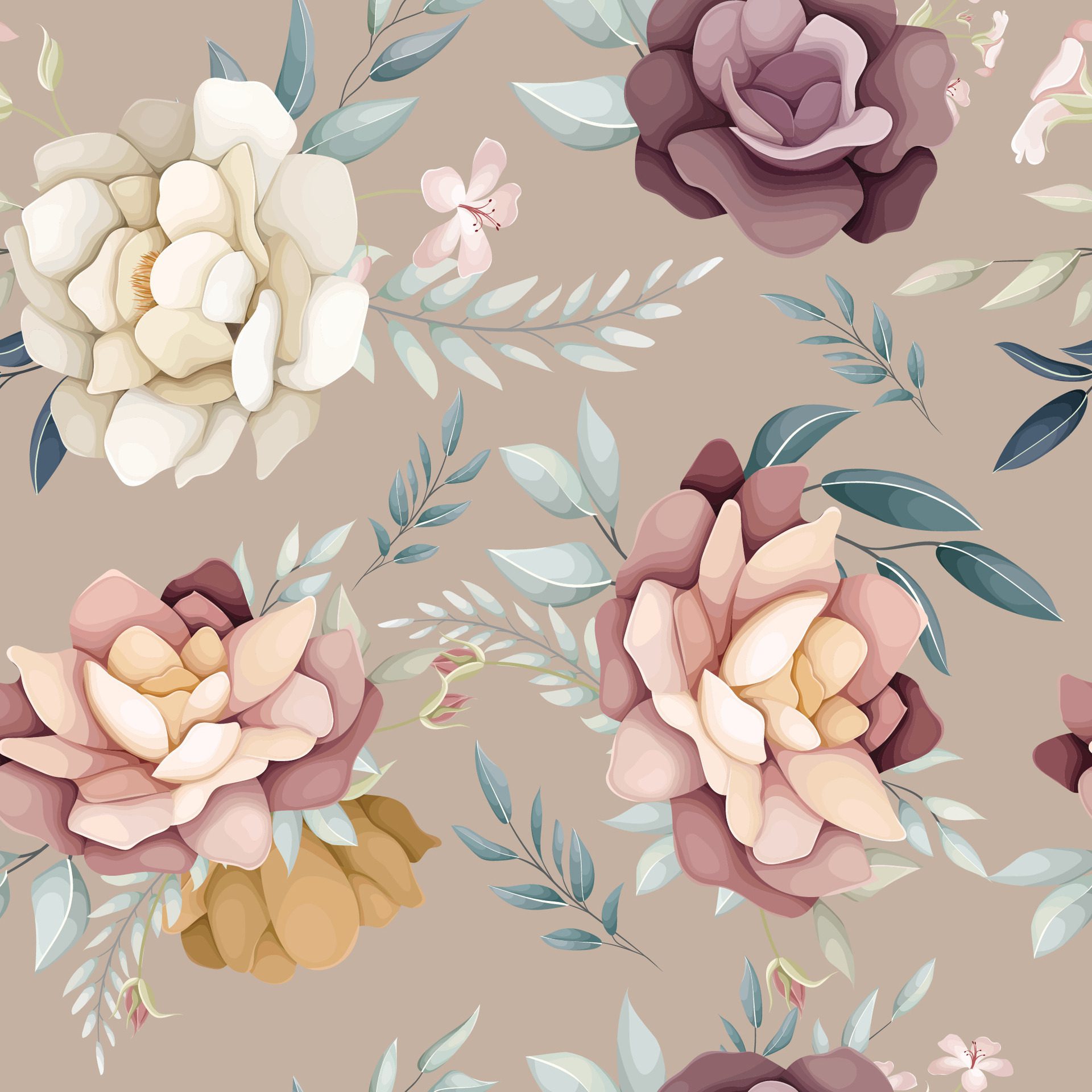 beautiful hand drawn seamless pattern flower and leaves Free Vector