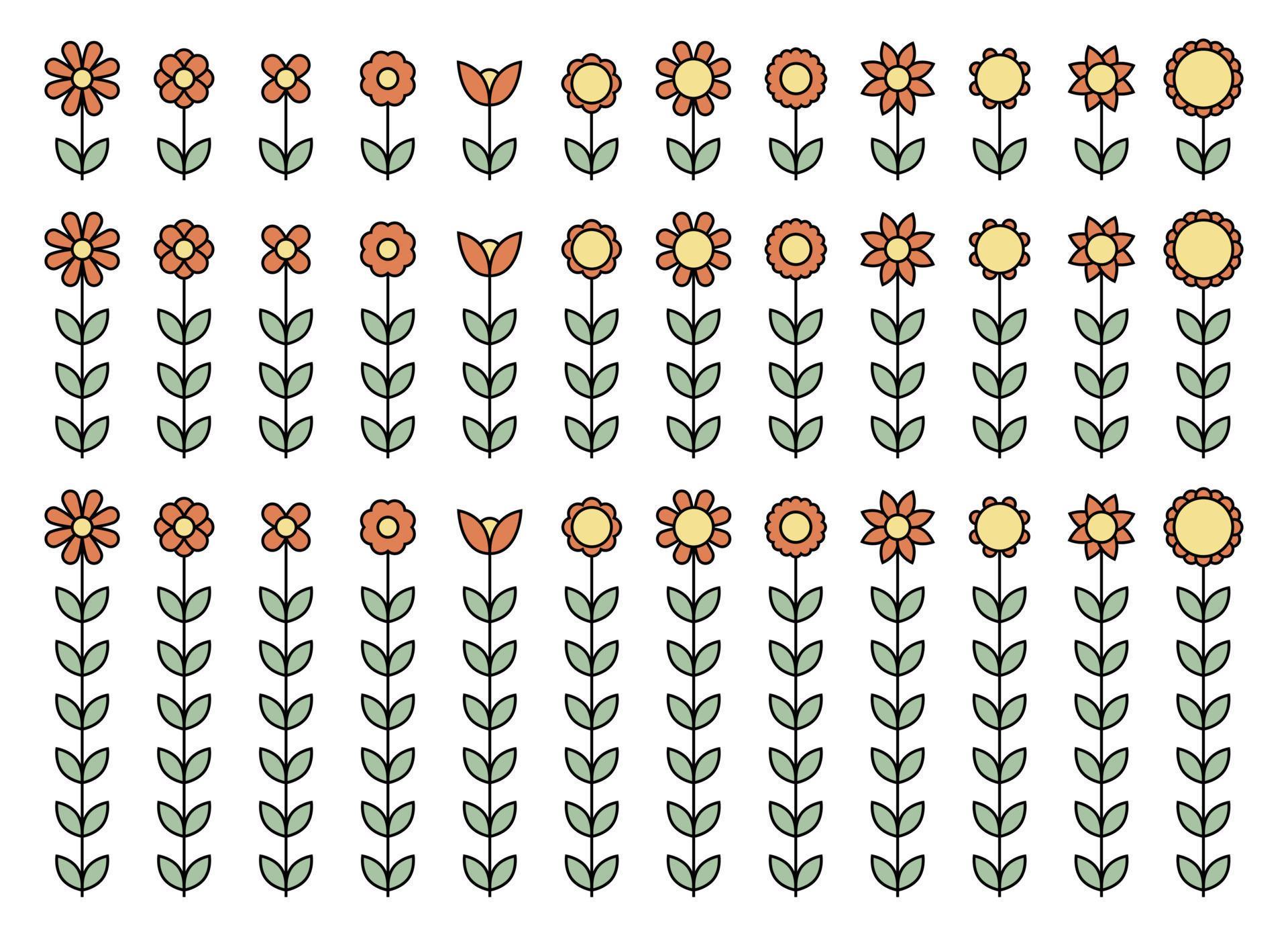 Outline flower with leaves vector set Stock Free