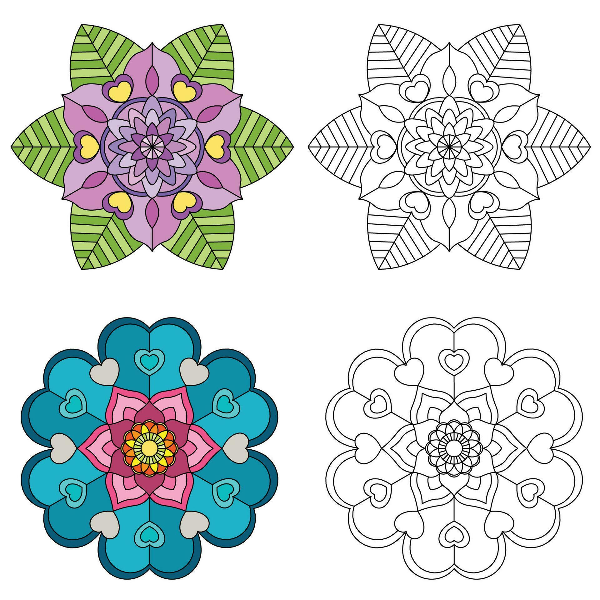 Mandala flower 2 style coloring for adults. Vintage decorative elements. Oriental pattern, vector illustration. Mandala Coloring page. Stock Free