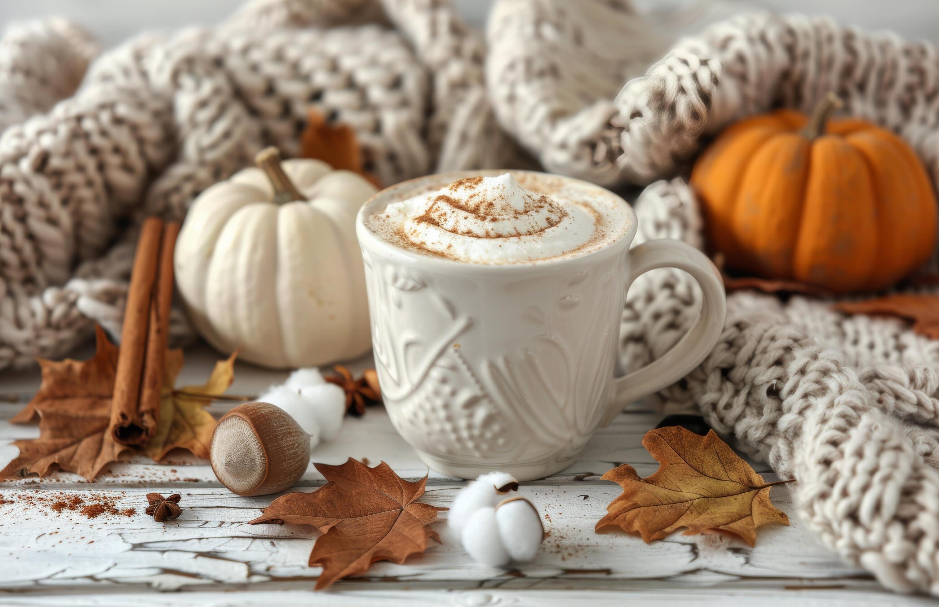 Cozy Autumn Afternoon With Warm Beverage and Fall Decor Stock Free