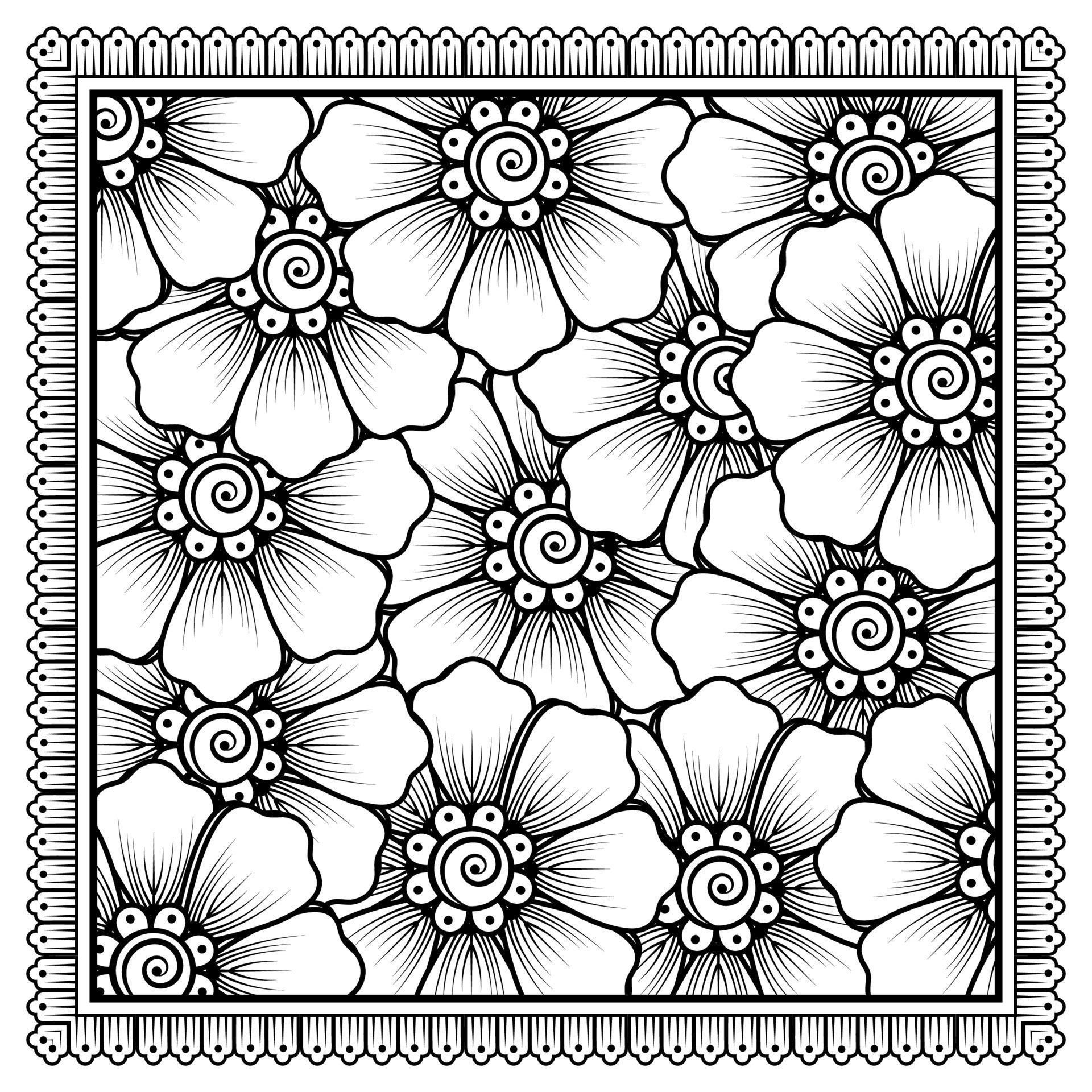 Flowers in black and white. Doodle art for coloring book Stock Free