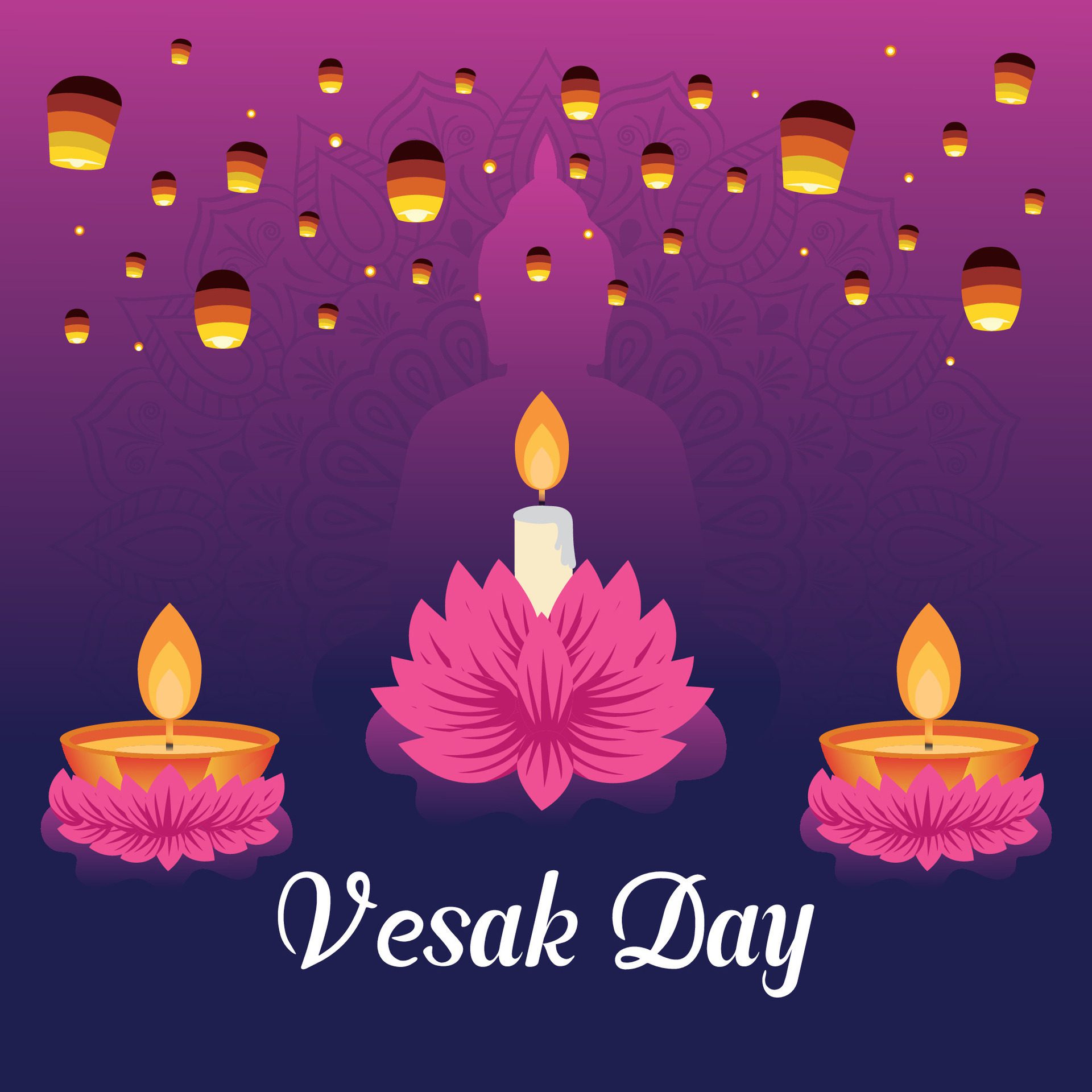 Flat vesak day illustration festival celebration social media post and vesak day Banner Free Vector