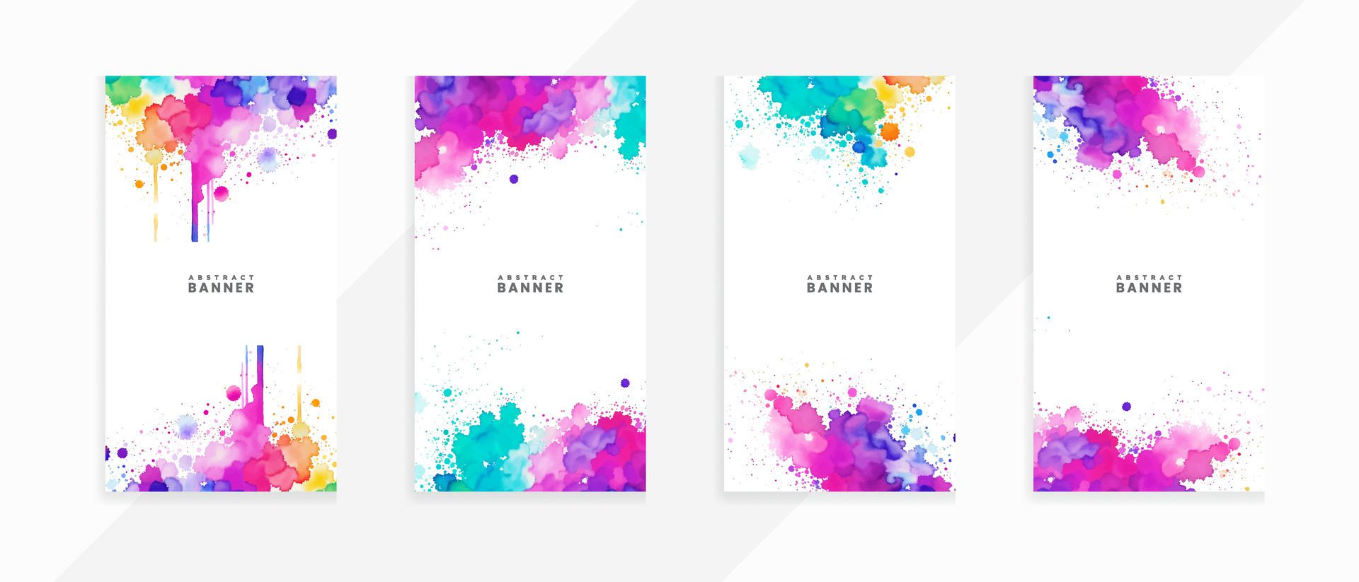 Colorful Isolated Bright drawn watercolor splash and stains banners set Free Vector