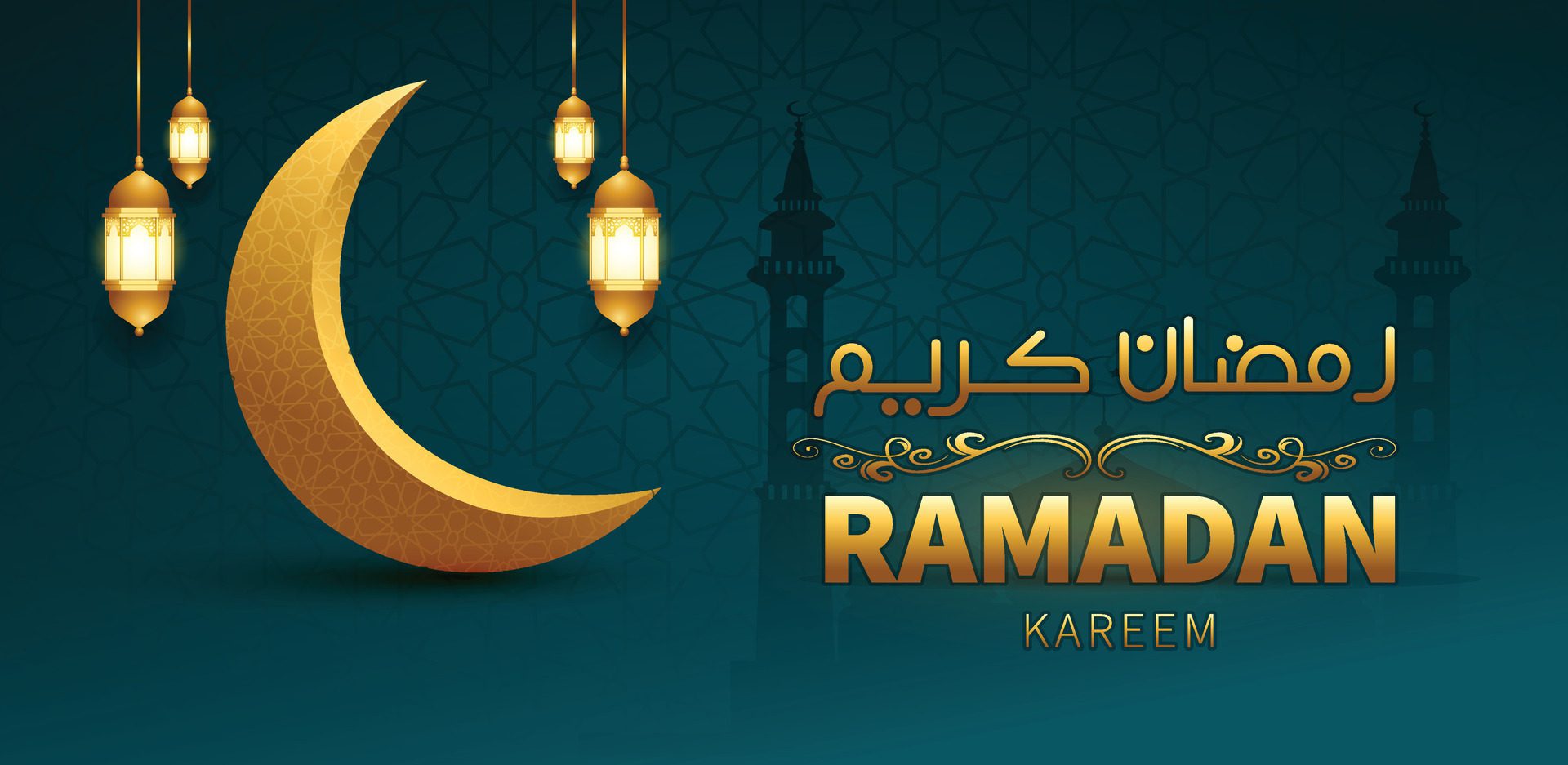 Ramadan Kareem Gold Calligraphy Greeting card banner design Free Vector