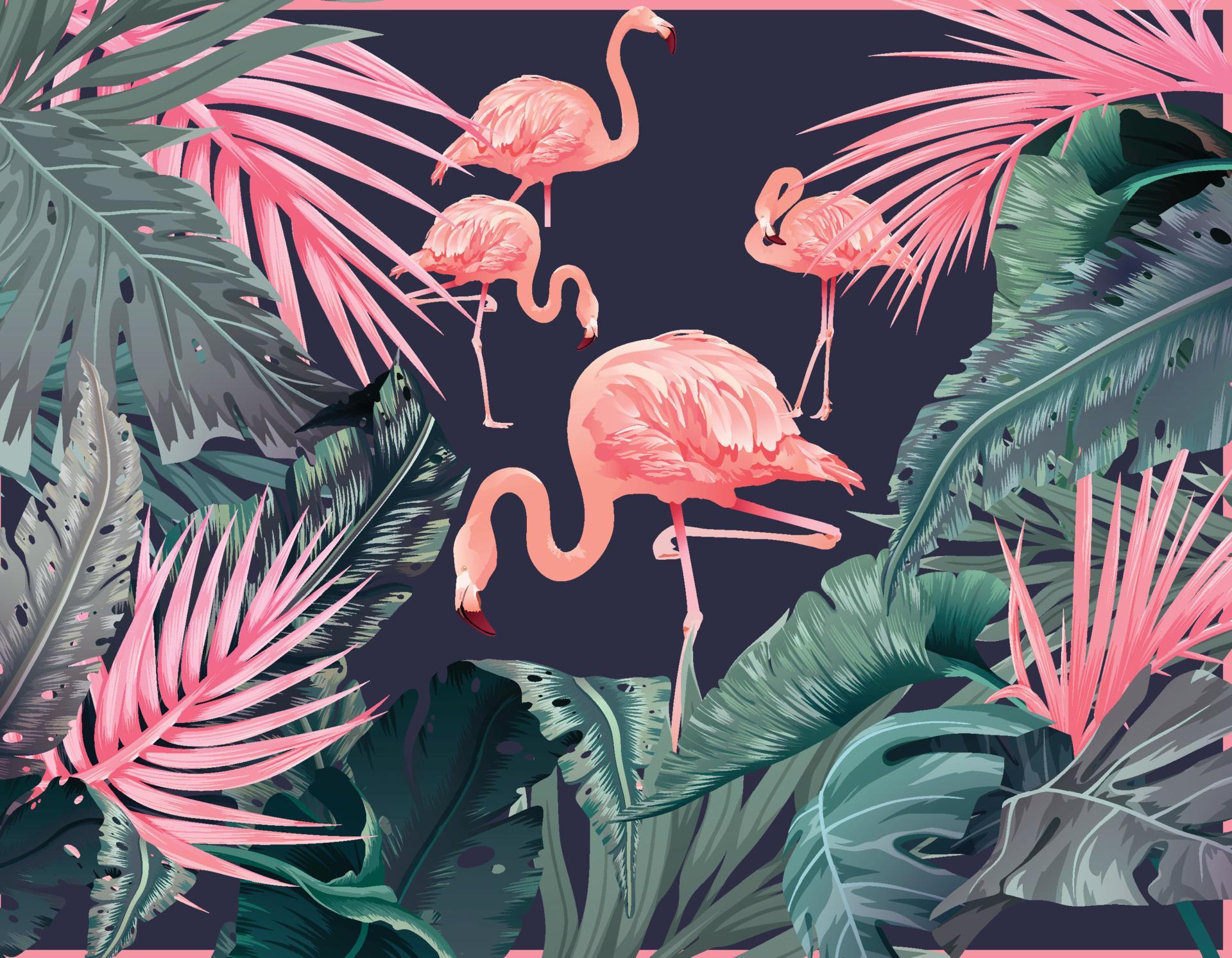 Beautiful flamingo bird tropical flowers Stock Free