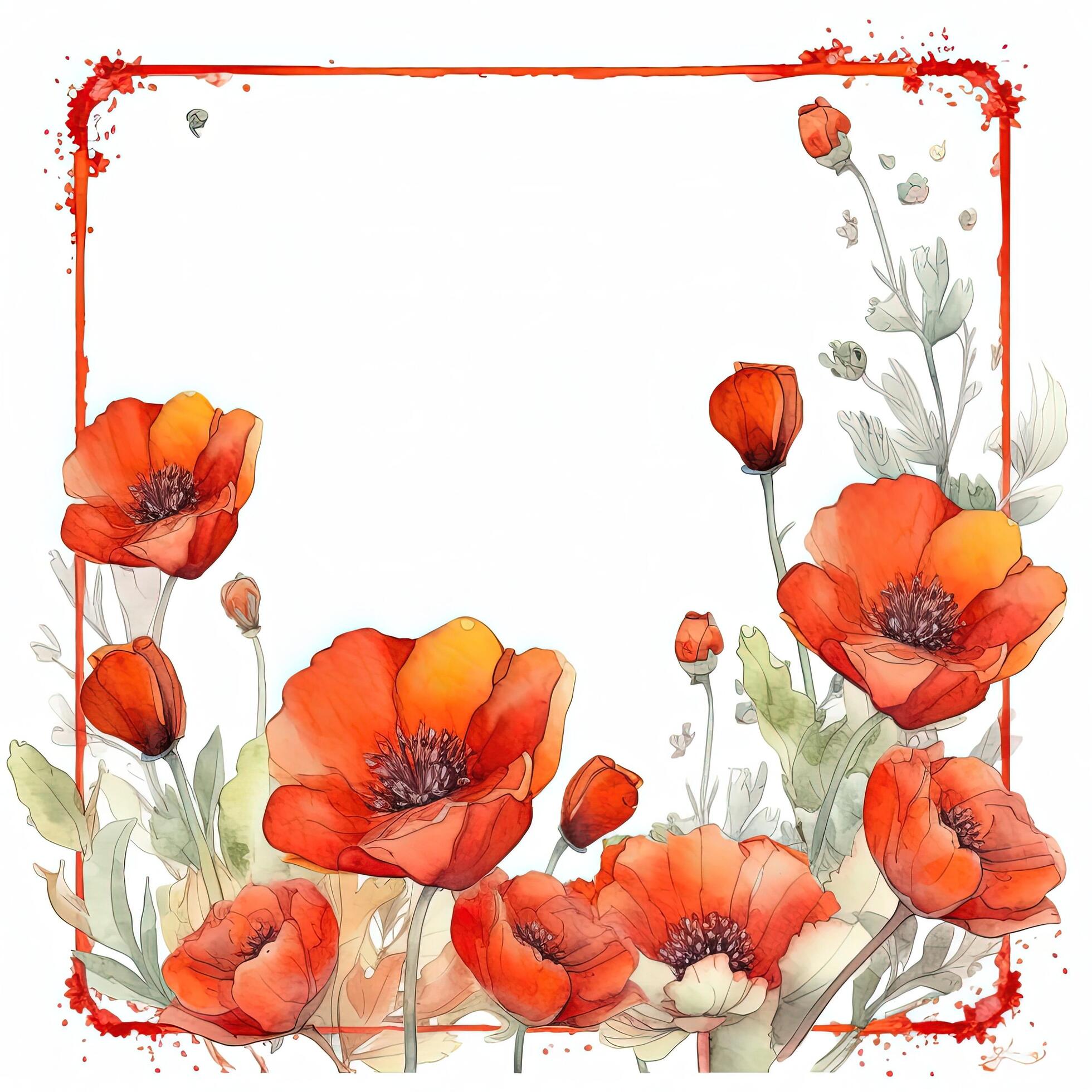 Red watercolor poppy flower frame. Illustration Stock Free