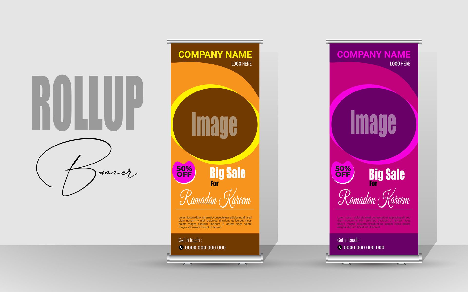 Roll up banner with a happy Ramadan design. unique meal banner for Ramadan. Rollup template for food menus. Free Vector