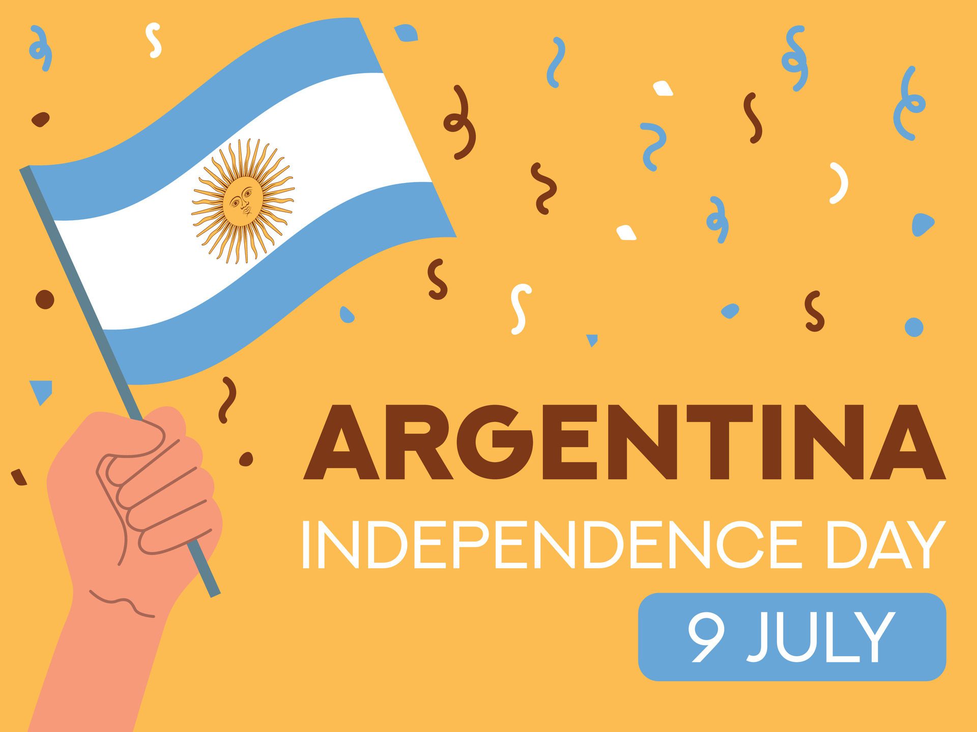 argentina independence day 9 July. argentina flag in hand. Greeting card, poster, banner template Free Vector