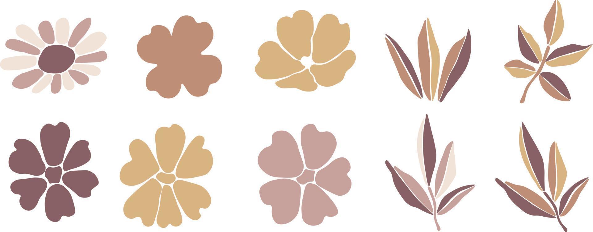 Floral collection with leaves, flower bouquets. Vector flowers. Icons isolated on white background. Stock Free