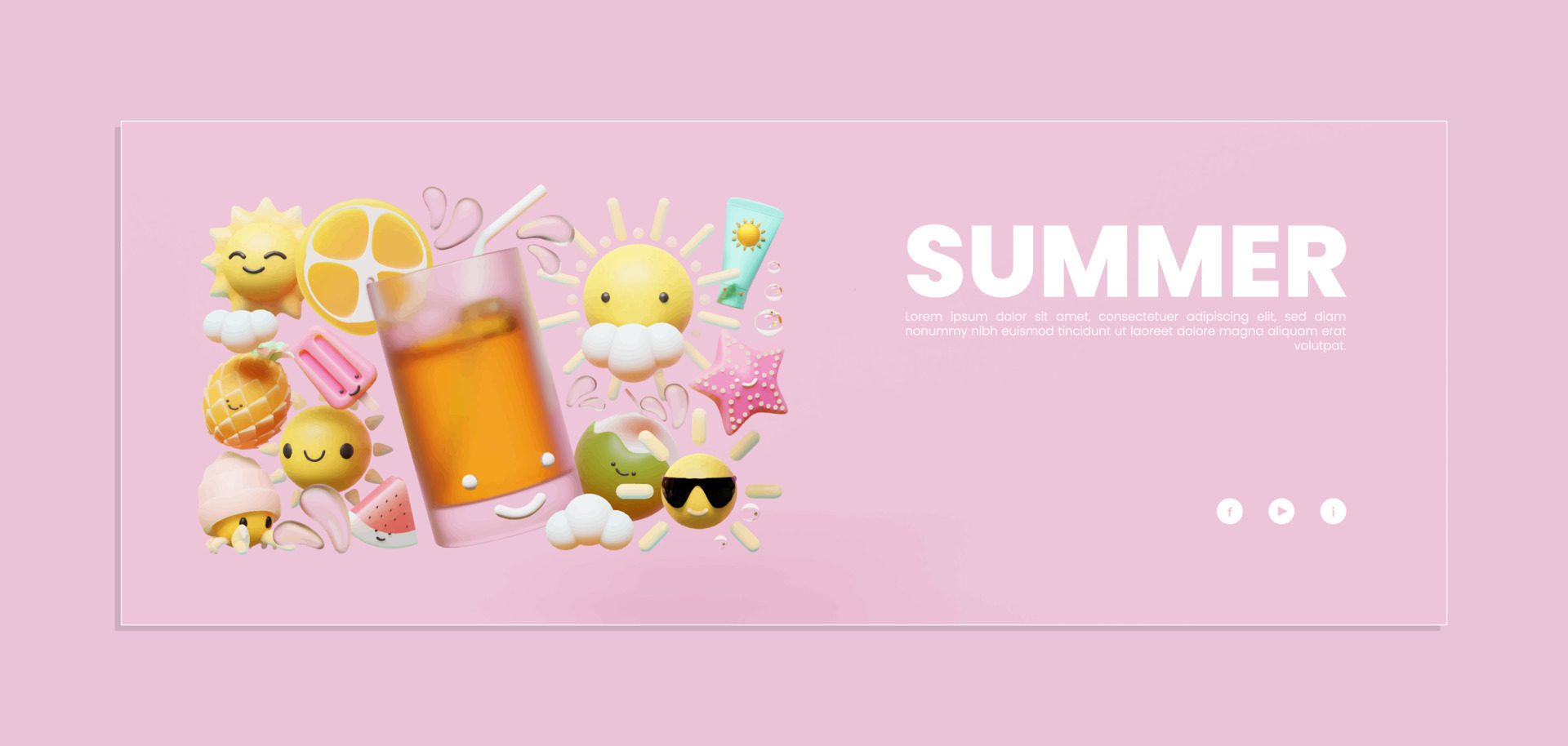 Summer Banner Template With Fresh Drink 3D Illustration Free Vector