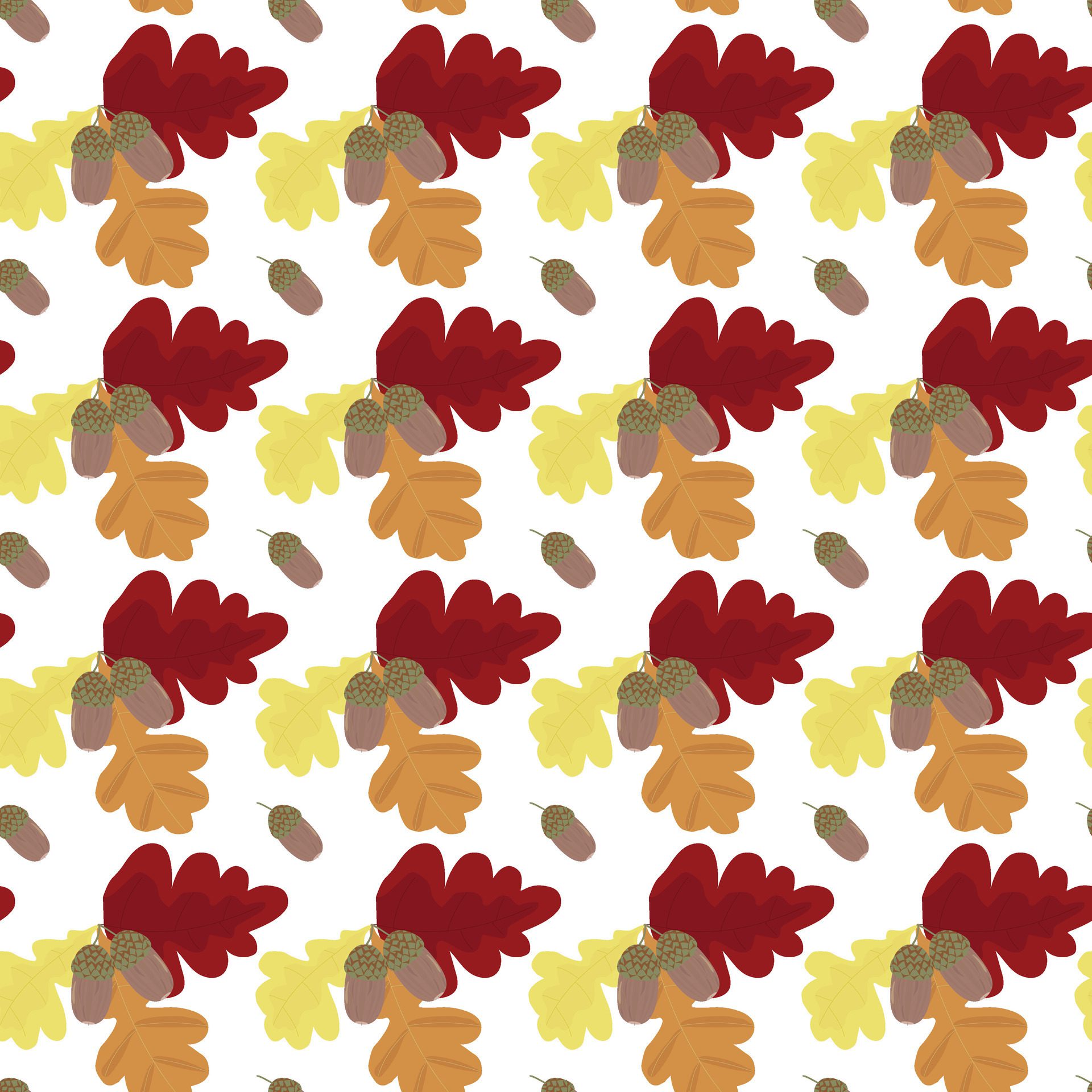 Oak branch with acorns and leaves. Autumn colorful foliage. Seamless pattern. illustration . Free Vector