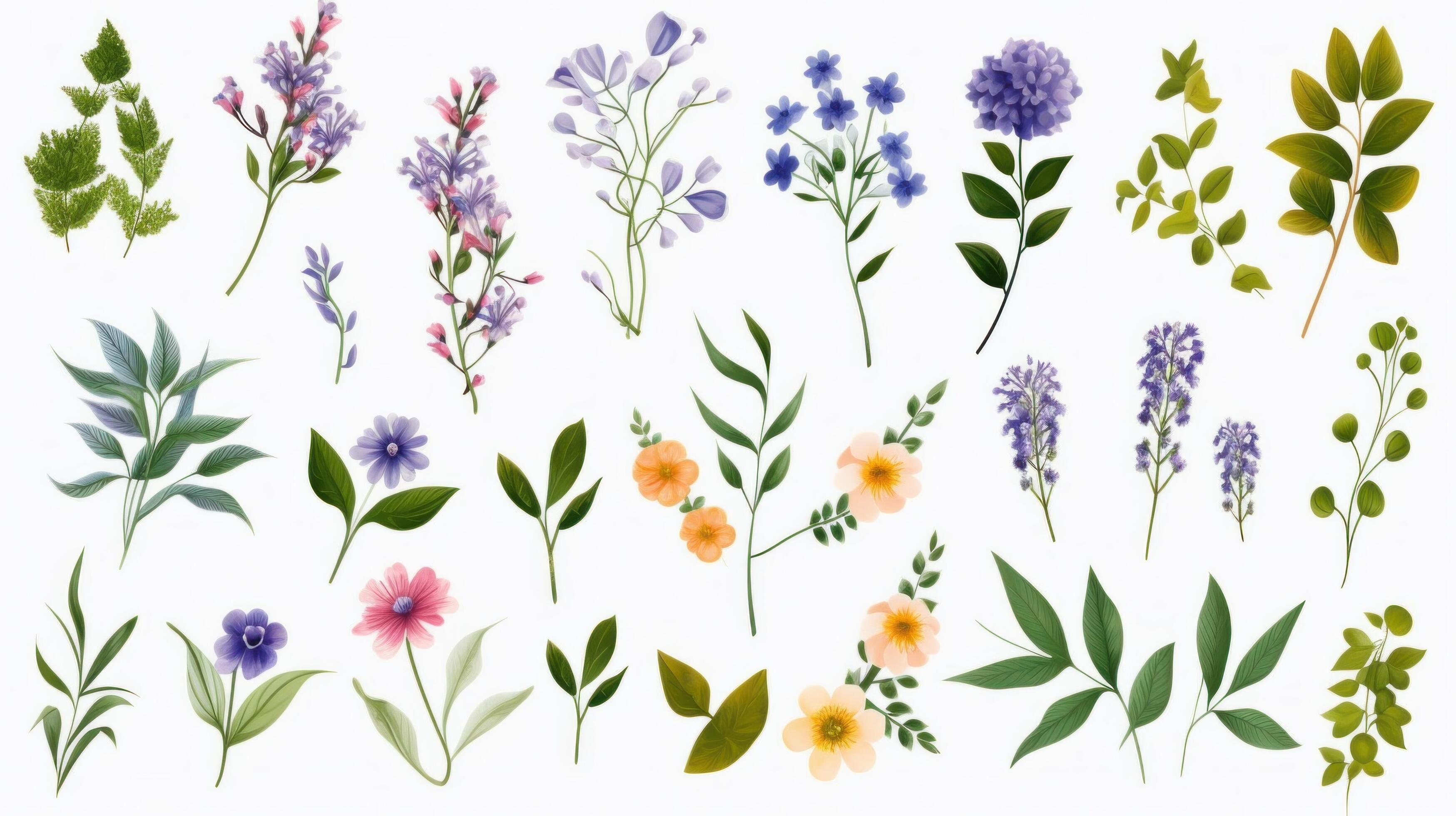 Assortment leaves and flowers. Illustration Stock Free