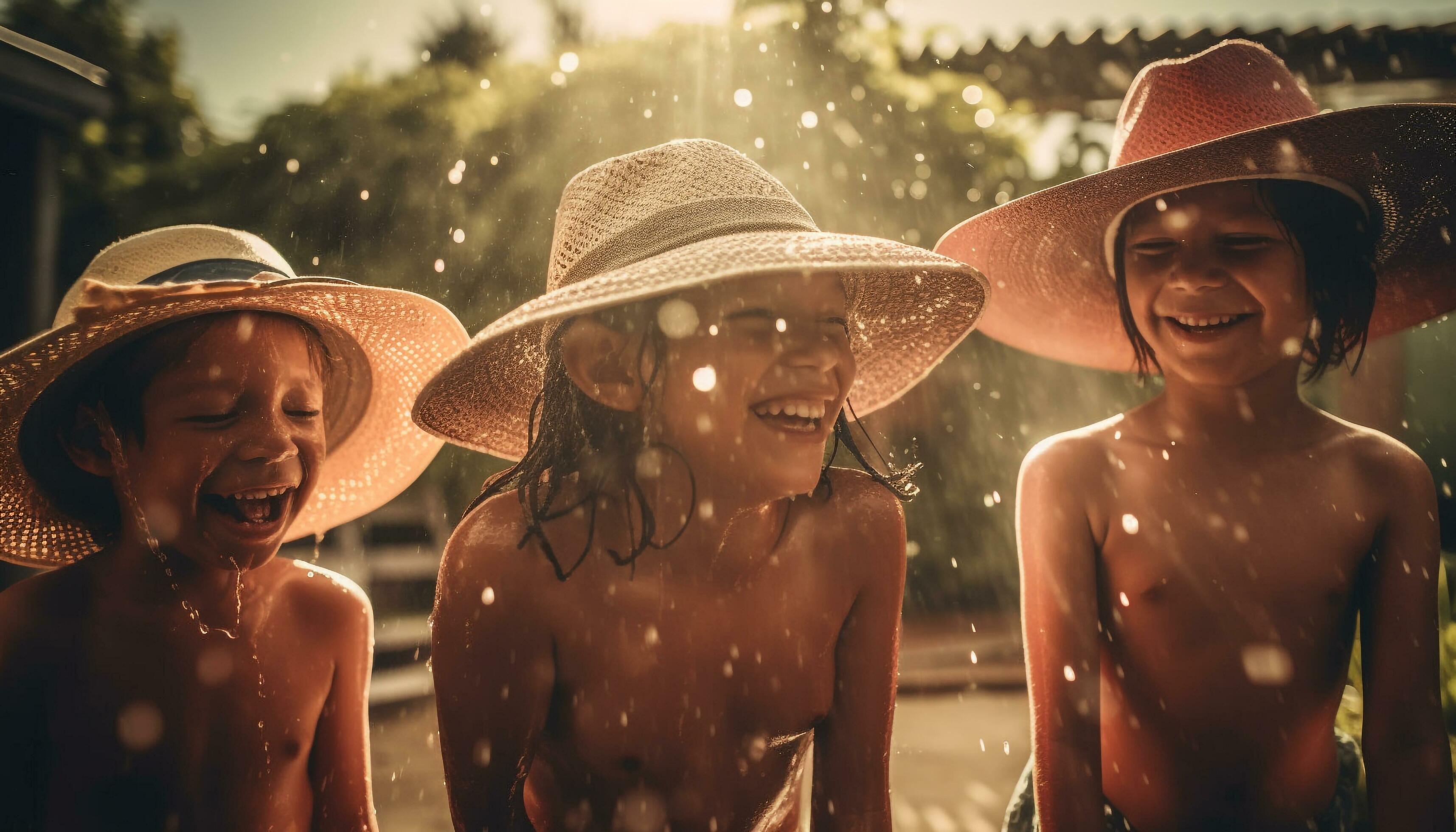 Sun kissed family enjoys carefree summer fun generated by AI Stock Free