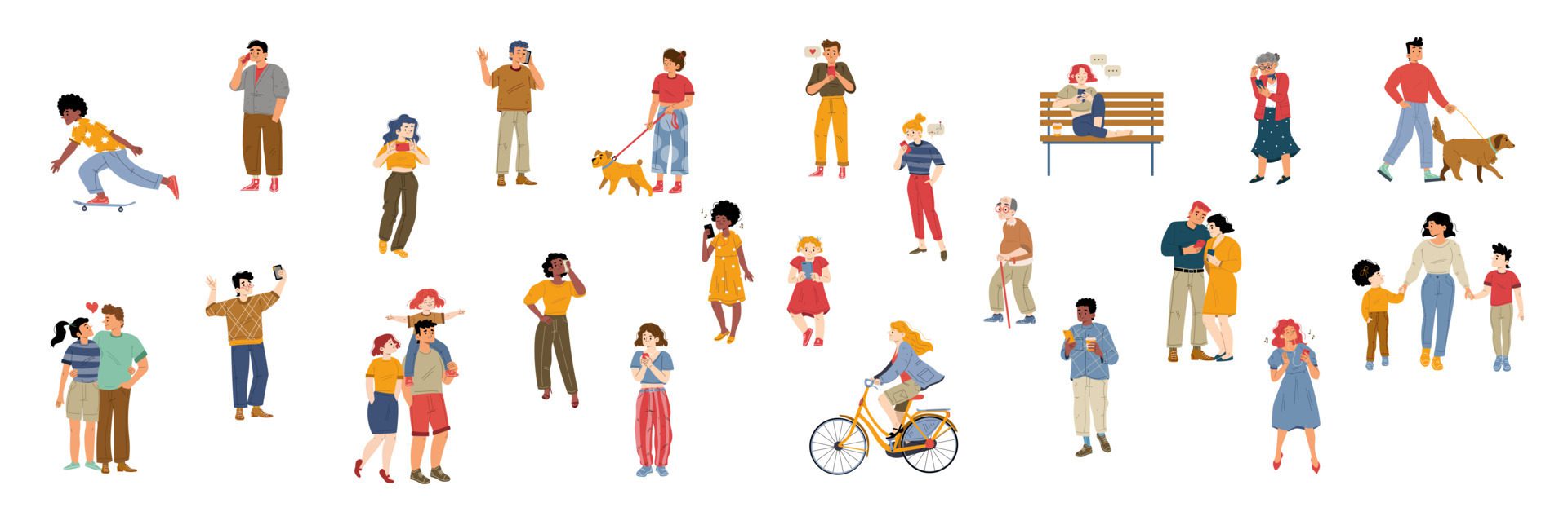 People crowd, group of diverse characters set Free Vector