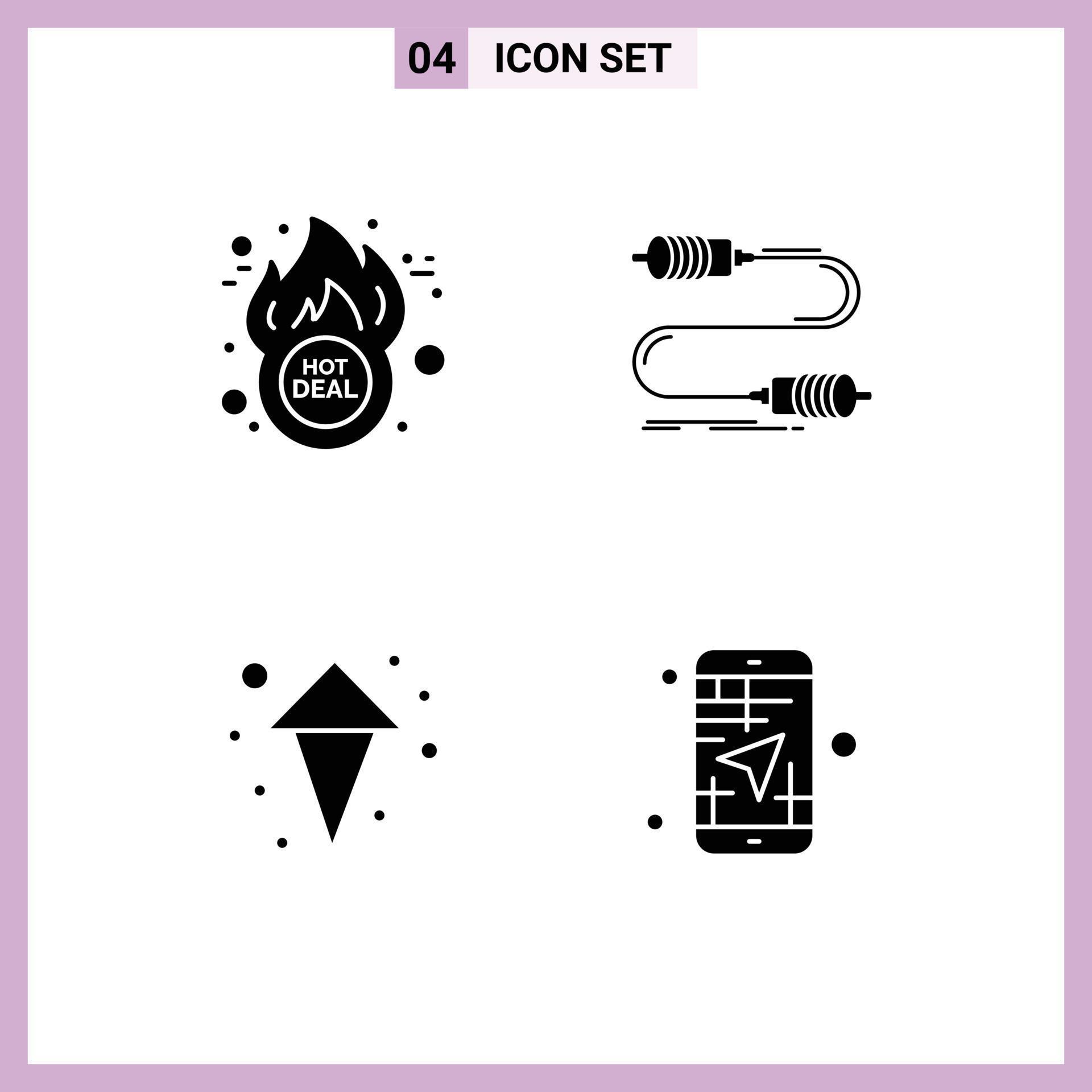 Set of 4 Commercial Solid Glyphs pack for cyber arrow hot deal interaction up Editable Vector Design Elements Stock Free