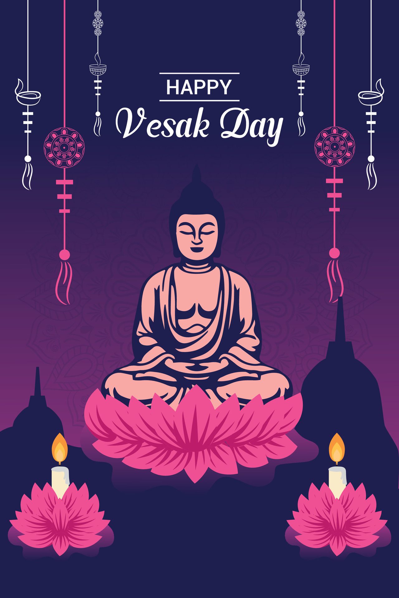 Flat vertical poster template for vesak day illustration festival celebration social media post and vesak day Banner Free Vector