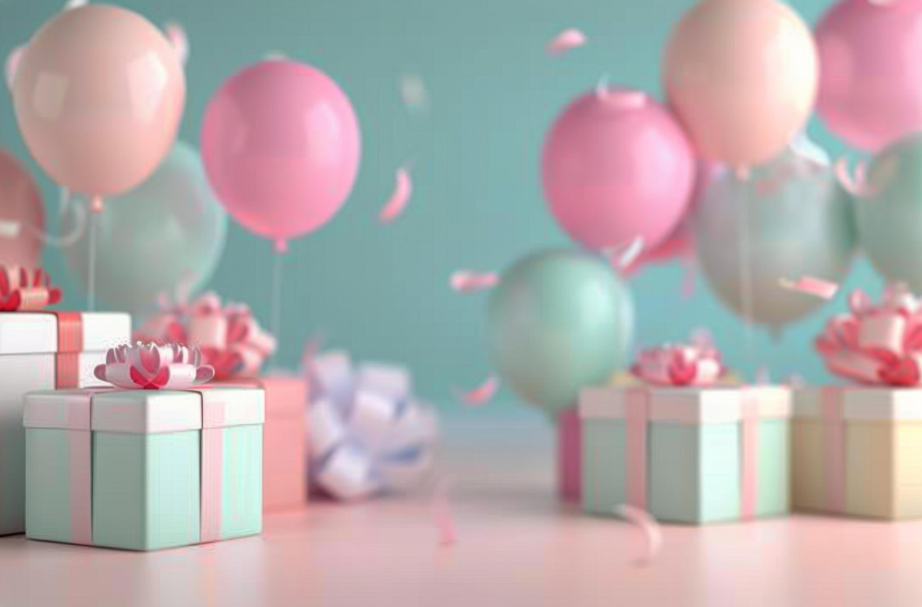 Gifts and Balloons on a Mint Green Background Stock Free