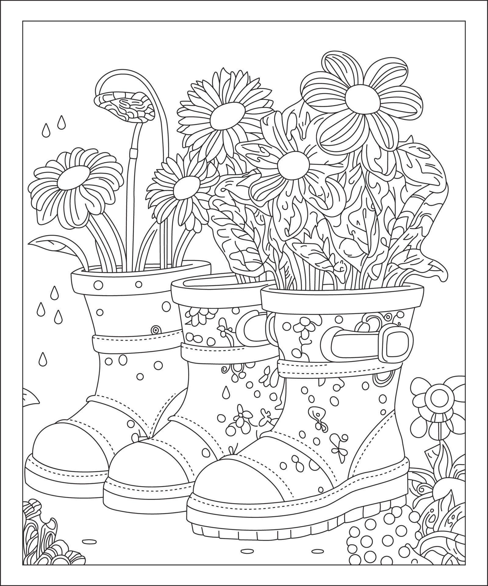 boots with flowers coloring page Stock Free