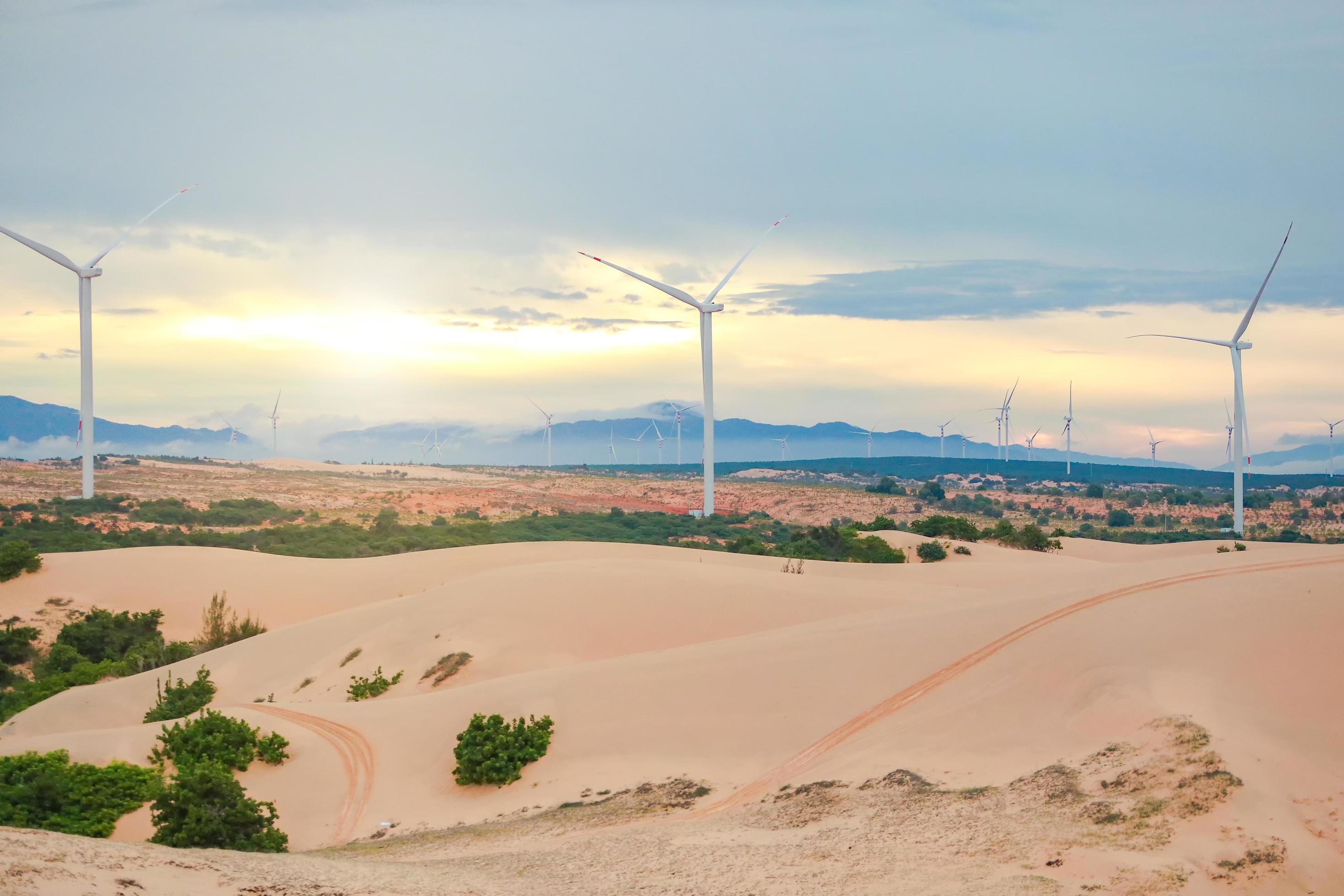 A beautiful landscape, raw of blue sky in desert, beautiful landscape of white sand dunes the popular tourist attraction place in Mui Ne, Vietnam. Stock Free