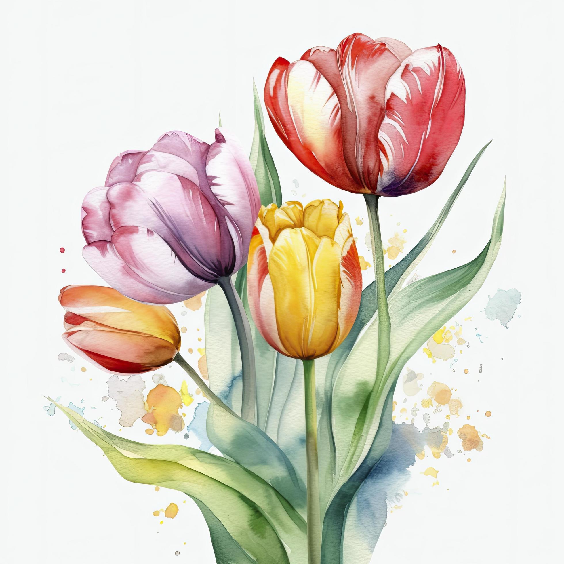 free tulips flowers water color, pastel ,white background , generat ai Stock Free