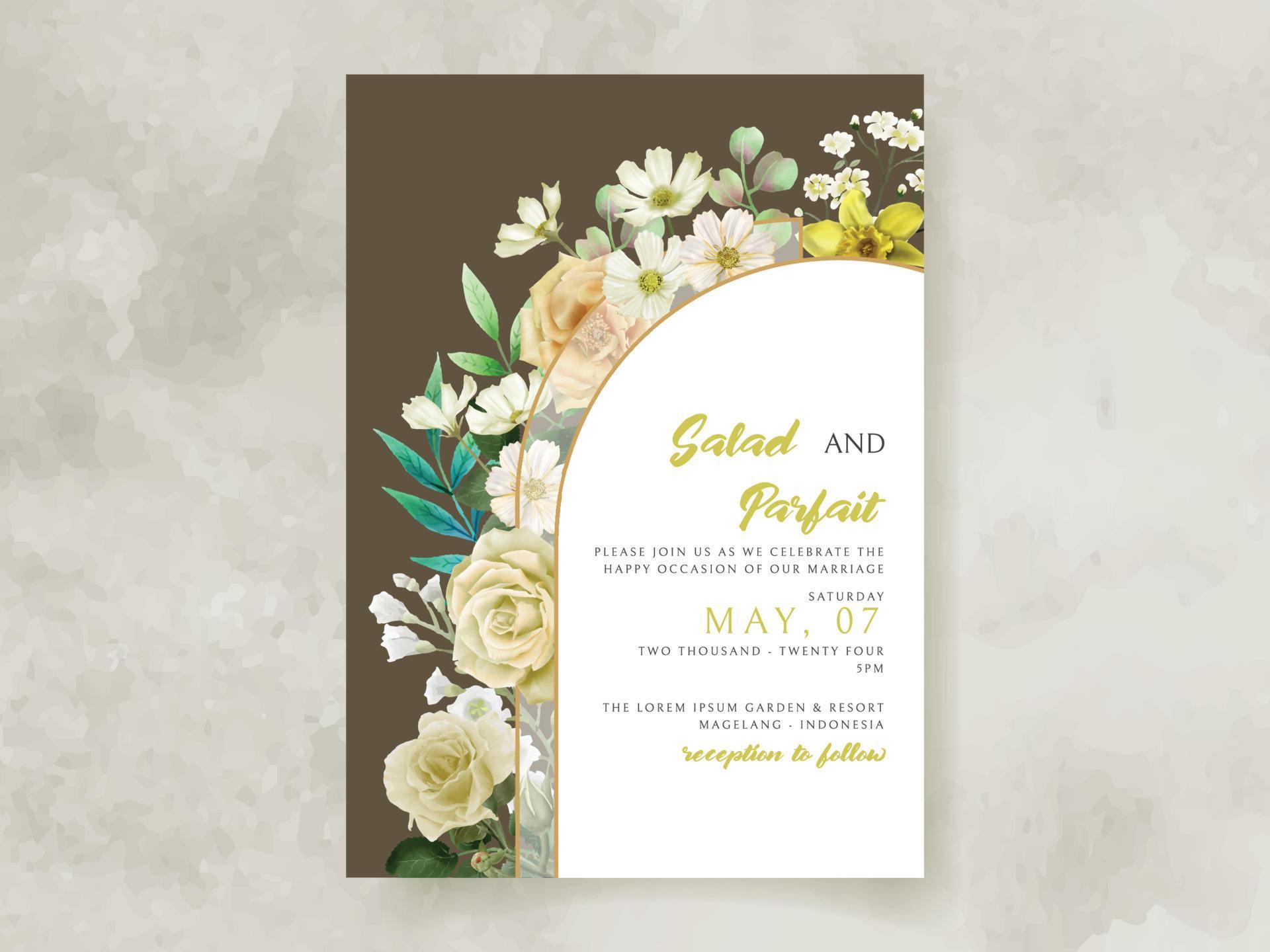 wedding invitation card with yellow flowers illustration Stock Free