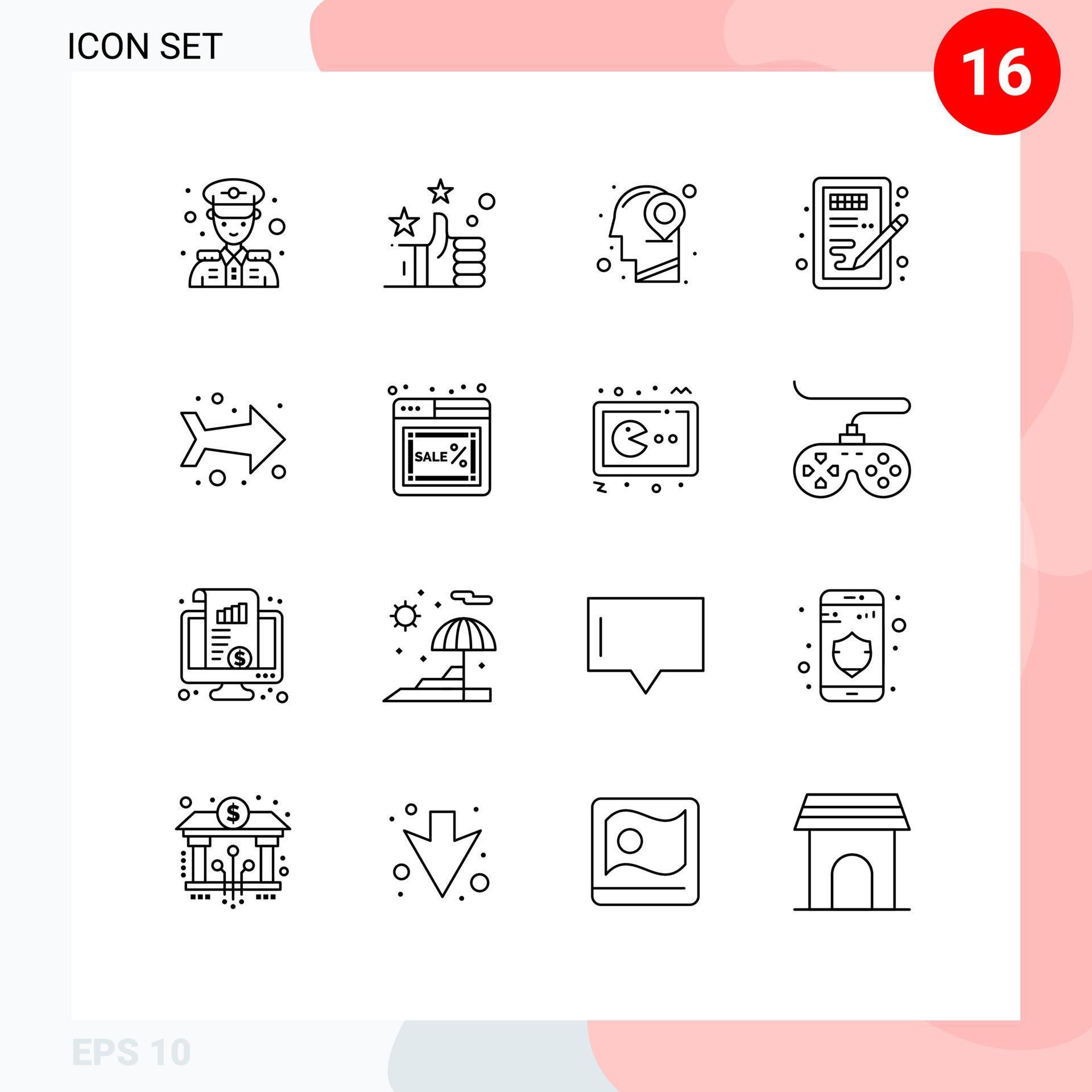 Group of 16 Outlines Signs and Symbols for direction arrow map learning head Editable Vector Design Elements Stock Free