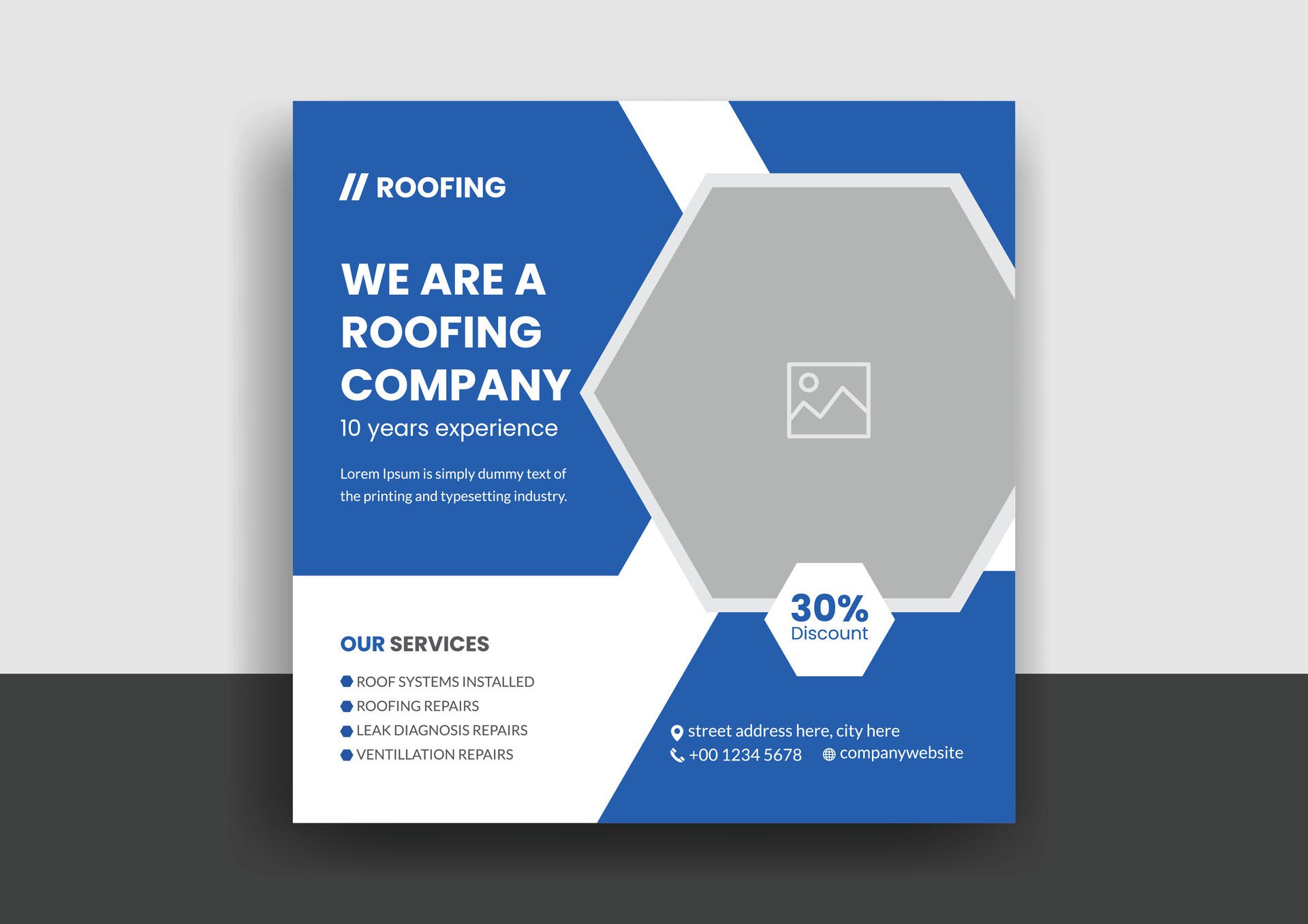 Roofing service social media post banner template with professional handyman home repair web banner design layout Free Vector