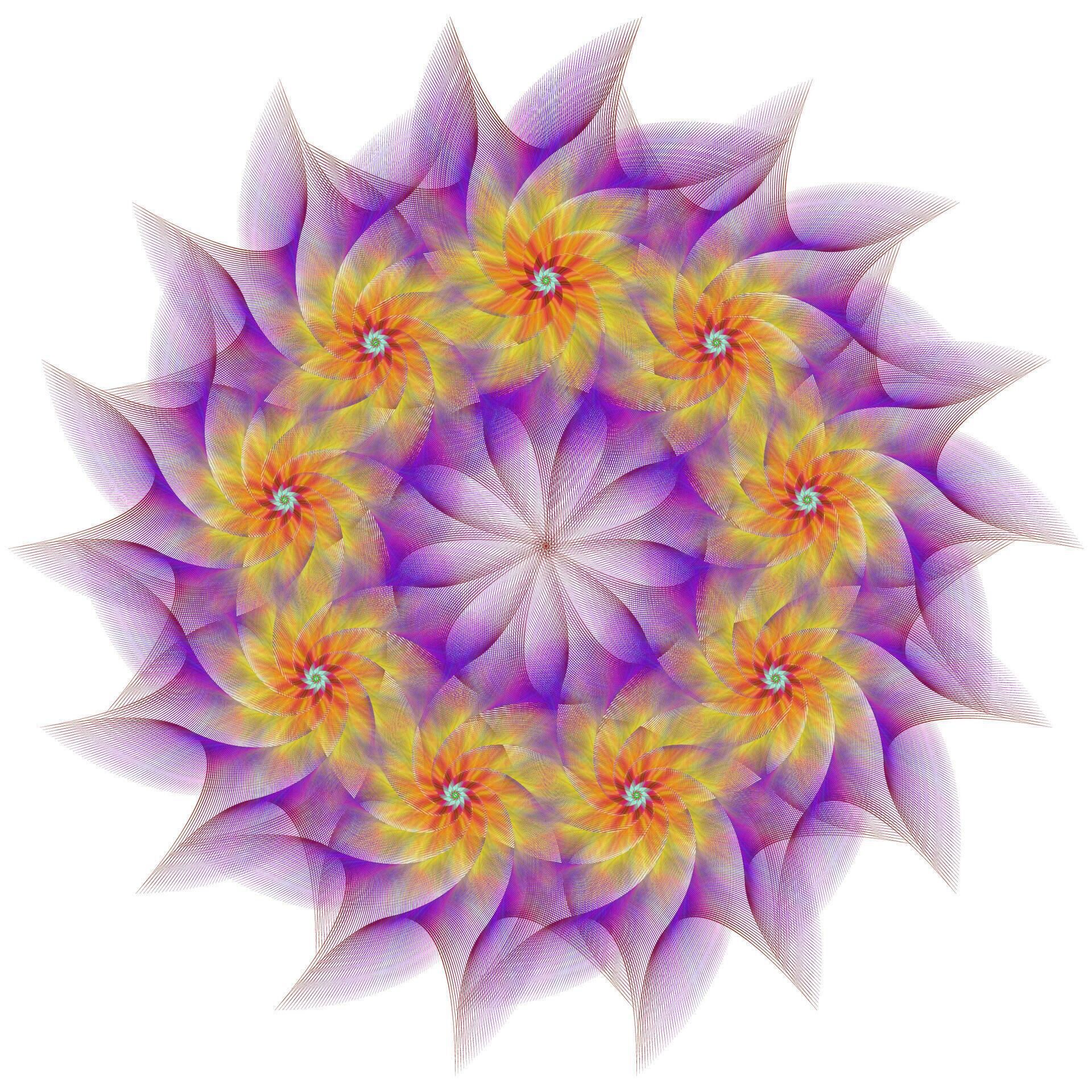 Purple, yellow and red circular fractal flower design Stock Free