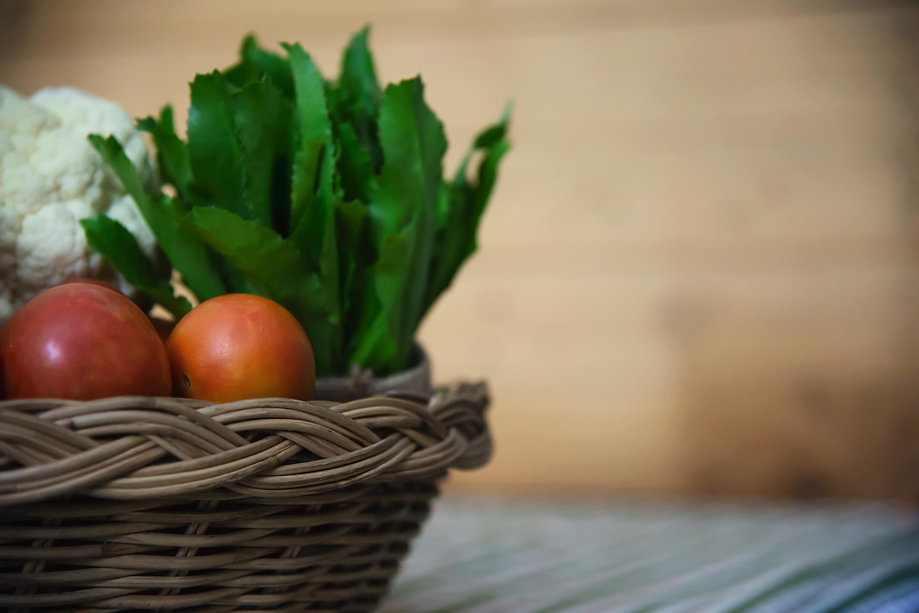 Fresh variety vegetable basket ready to be cooked in the kitchen – vegetable for making food background with copy space concept Stock Free