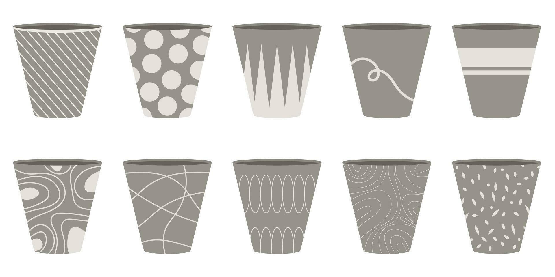 Ceramic flower pots. Set of vector illustrations isolated on white background. Stock Free