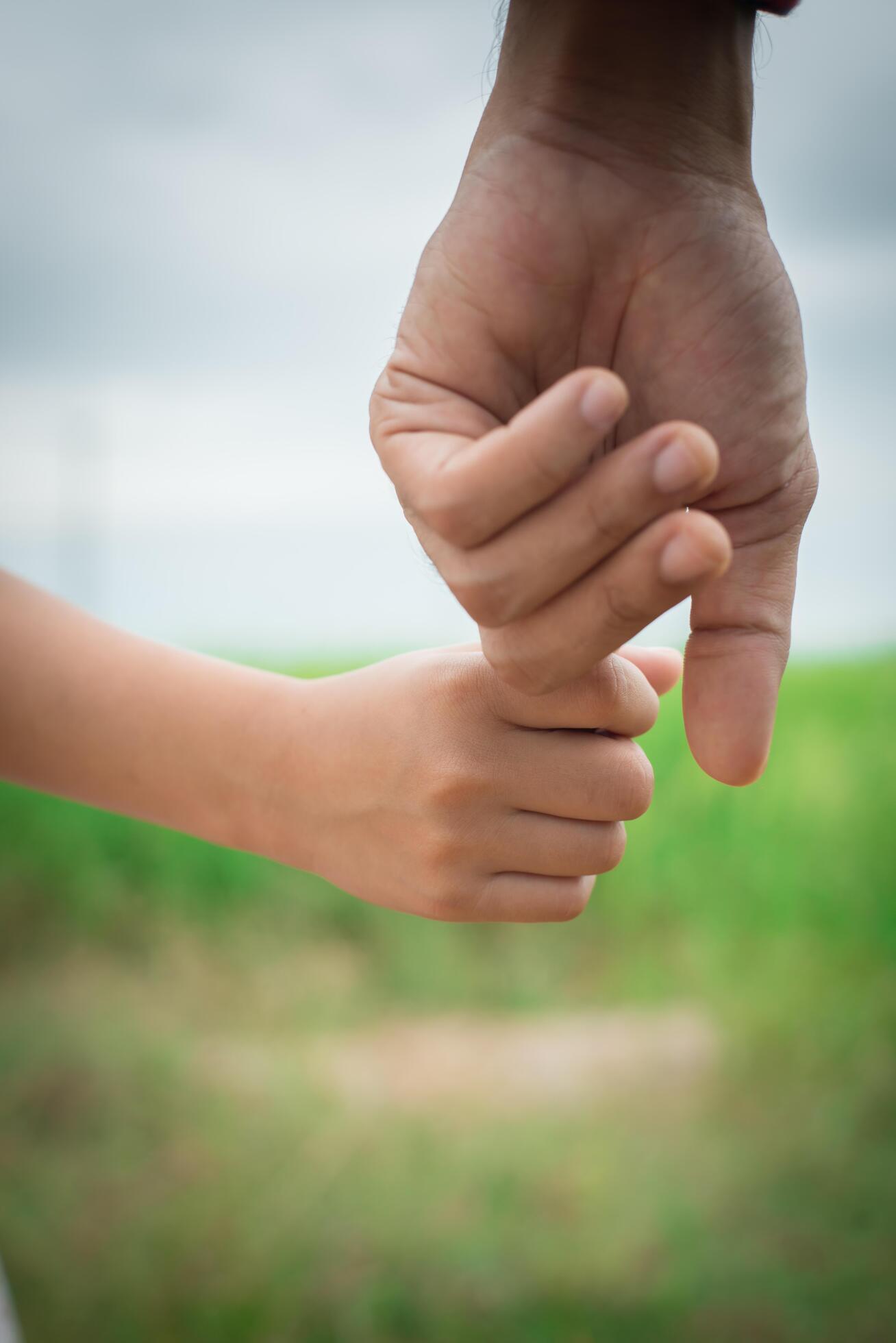 Close up of father holding his daughter hand, so sweet,family time. Stock Free