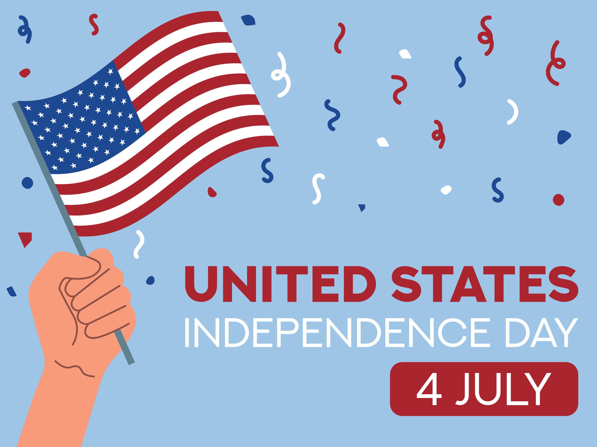 Unated States independence day 4 July. Unated States flag in hand. Greeting card, poster, banner template Free Vector