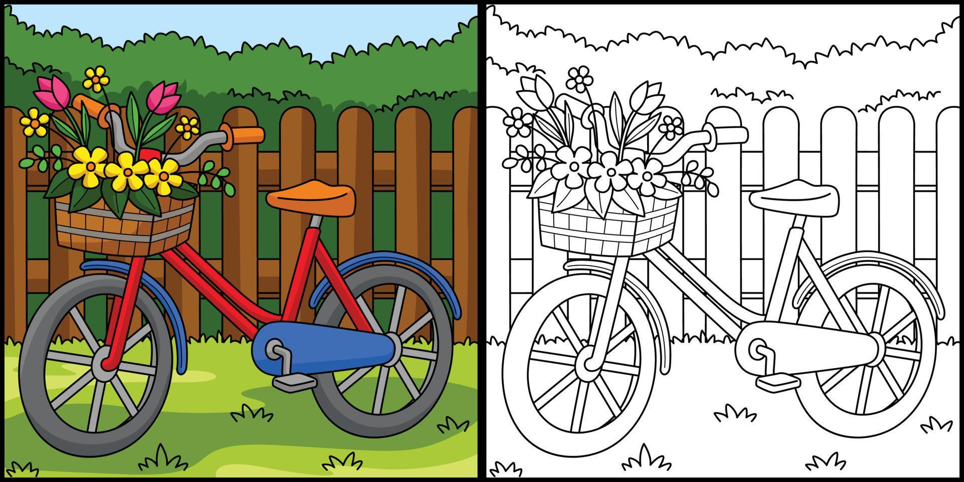 Spring Bike with Flowers Coloring Illustration Stock Free