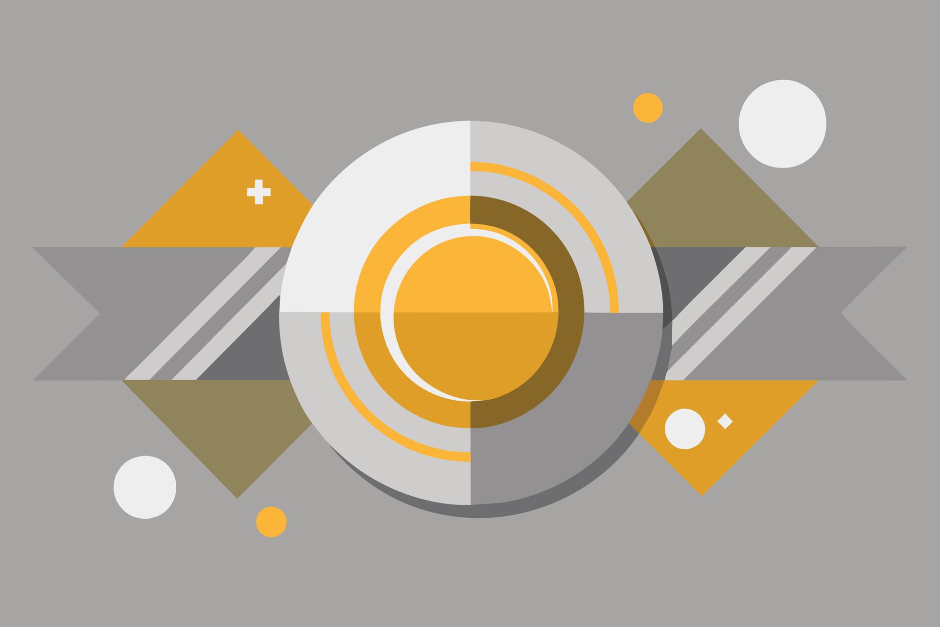 Tech geometric background with abstract golden and grey circles. Vector banner design Free Vector