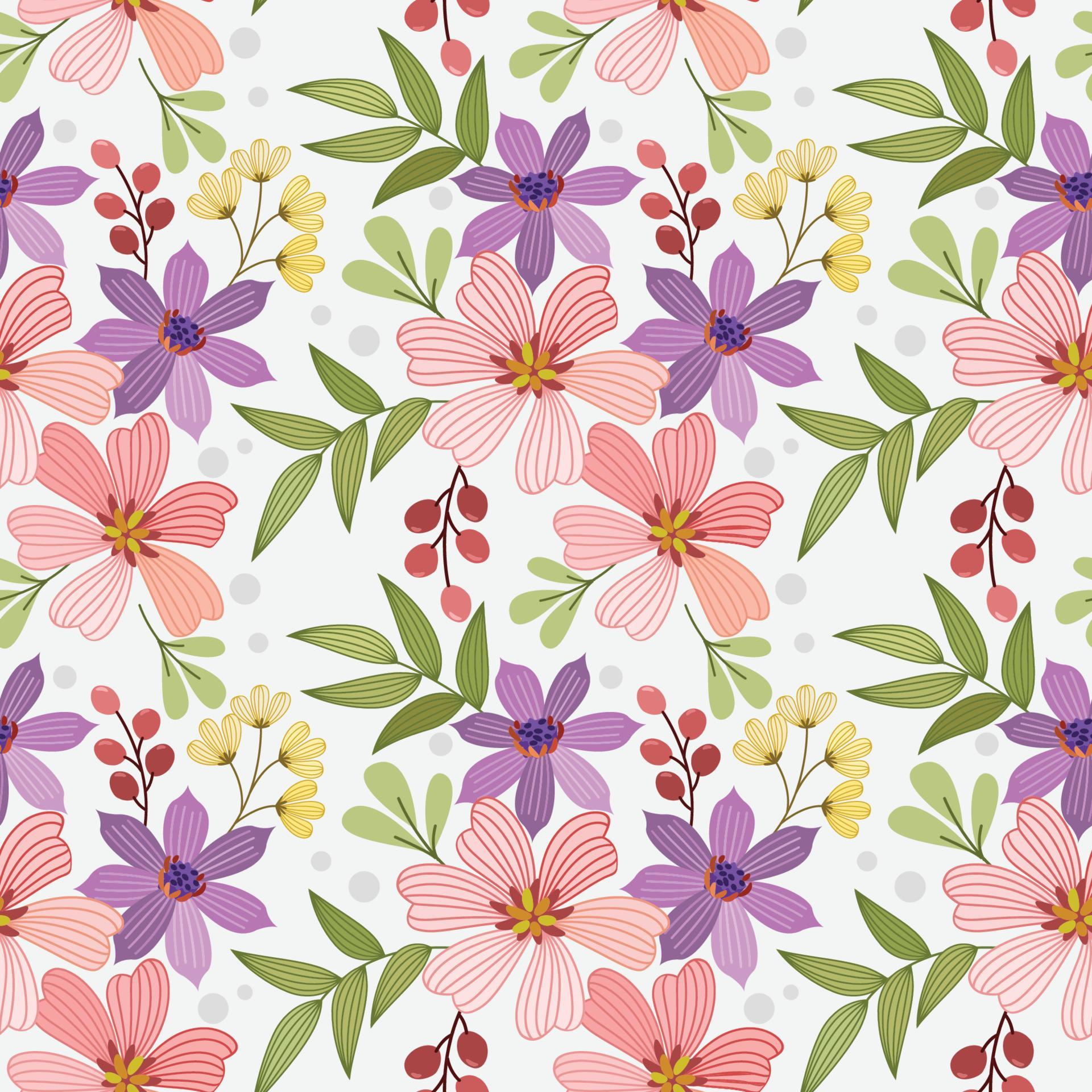 Colorful hand draw flowers seamless pattern Stock Free