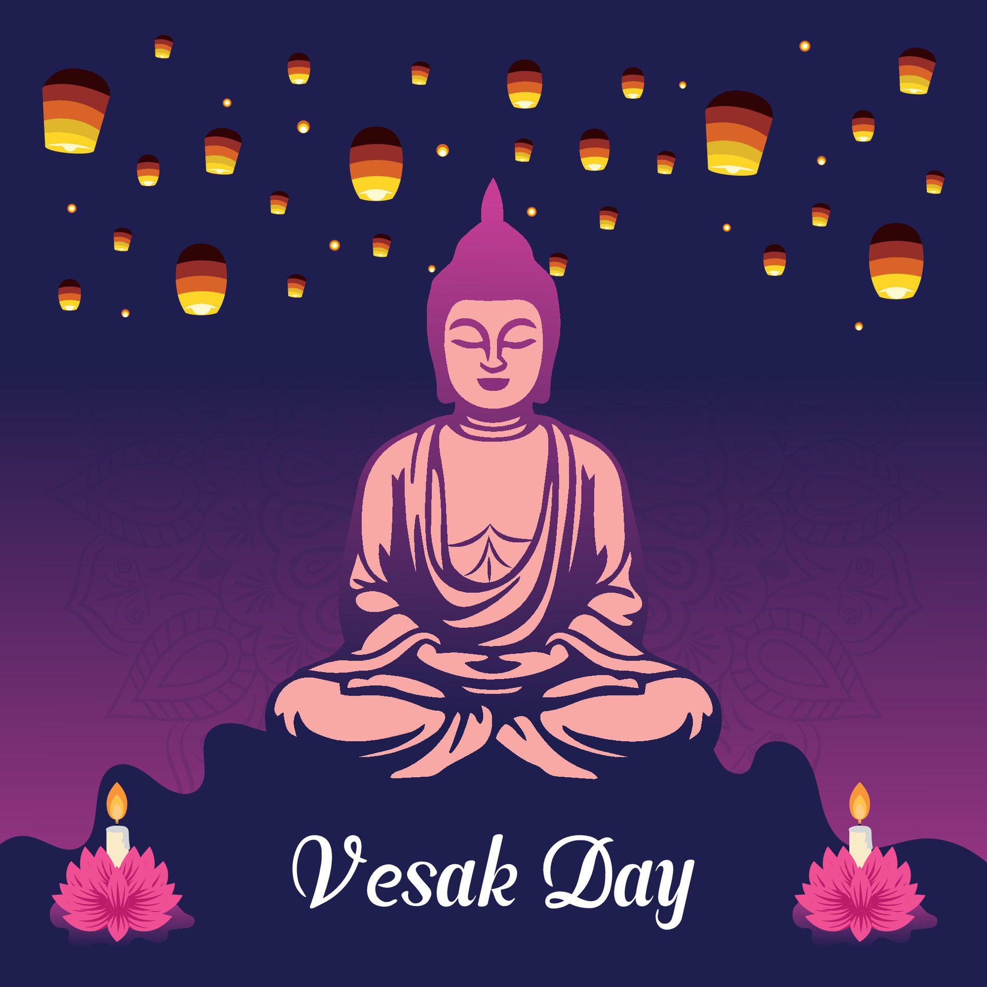 Flat vesak day illustration festival celebration social media post and vesak day Banner Free Vector