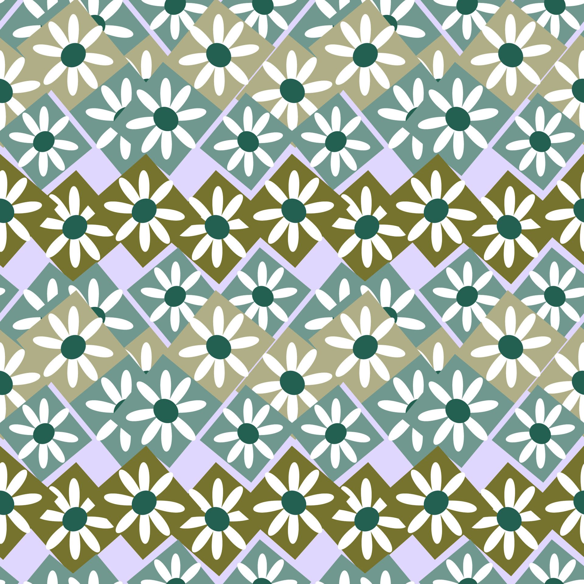 Seamless pattern of graphic geometric elements, daisies in rhombuses in art deco style. Free Vector