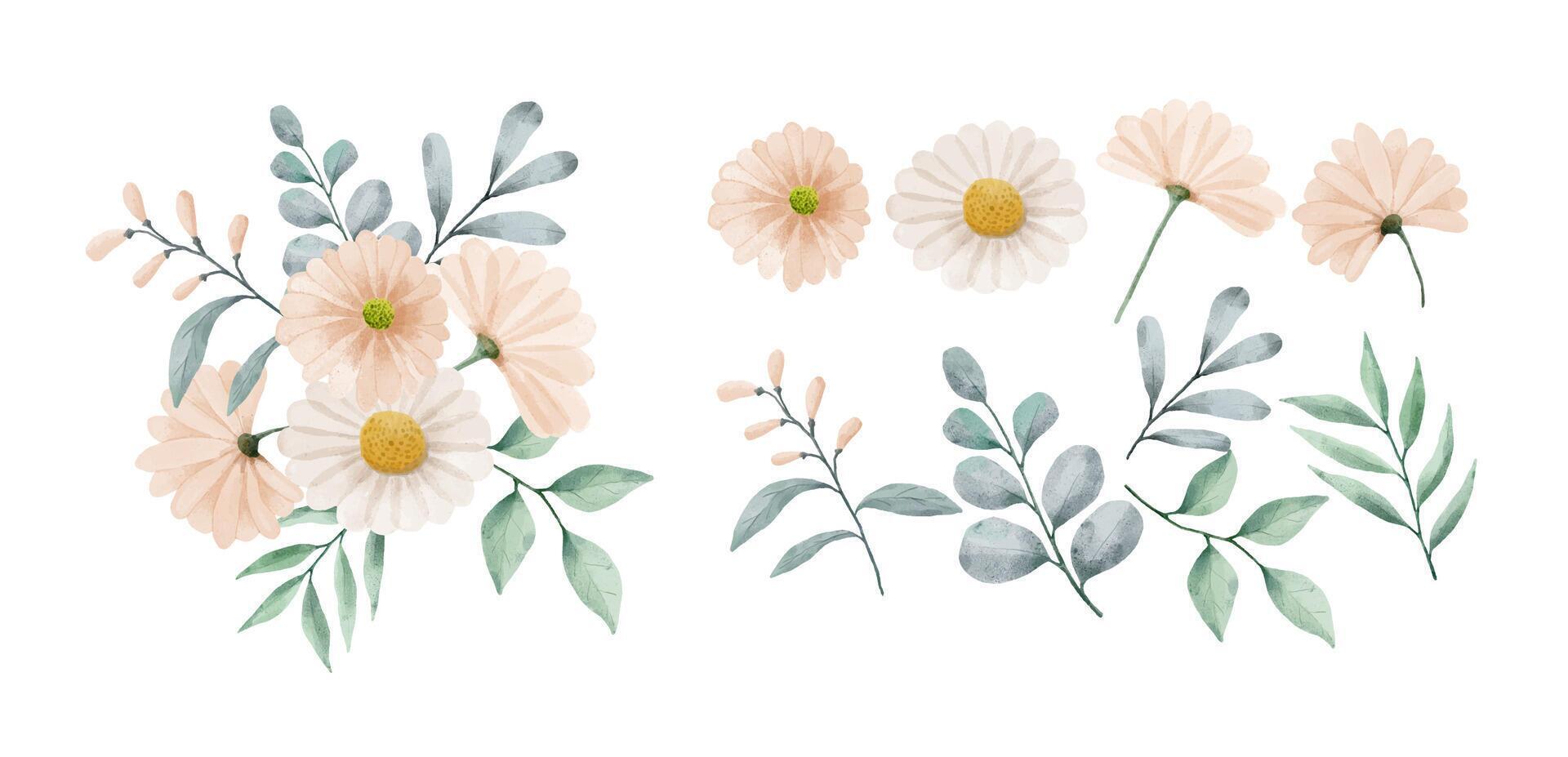 A set of flowers painted in watercolor Stock Free