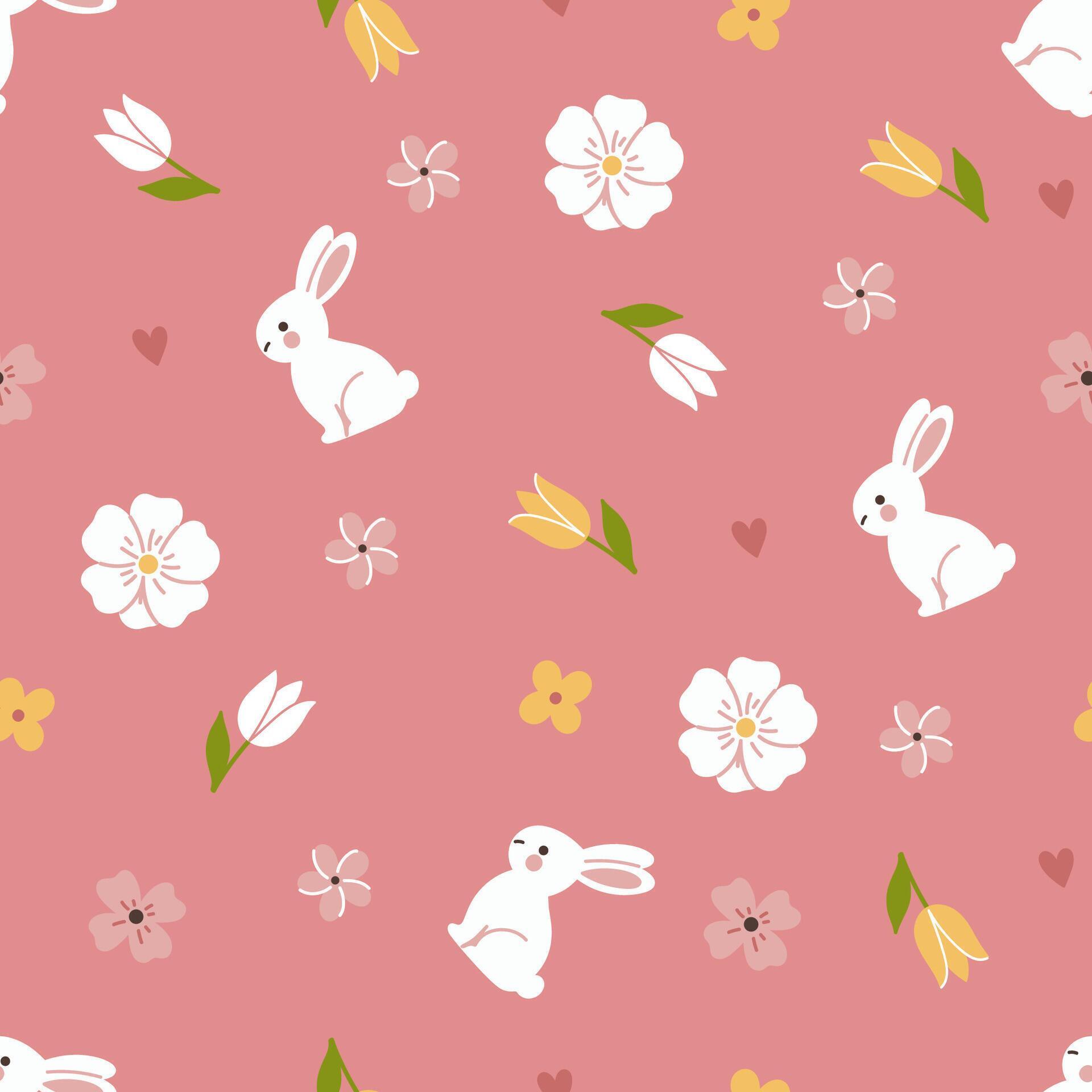 Simple spring seamless pattern with bunnies and flowers. graphics Stock Free