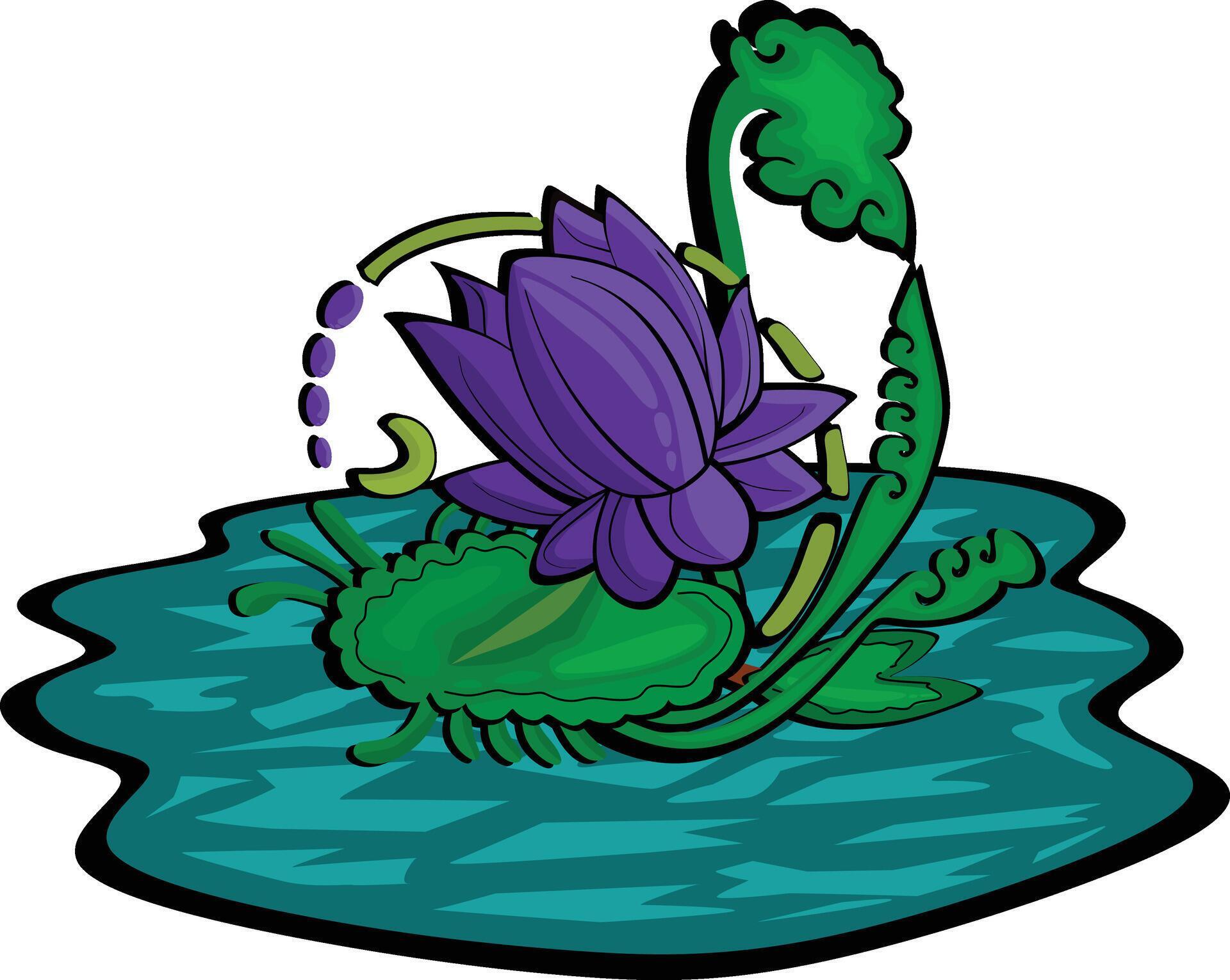 Illustration of Blue Water lily Flower on Water Stock Free