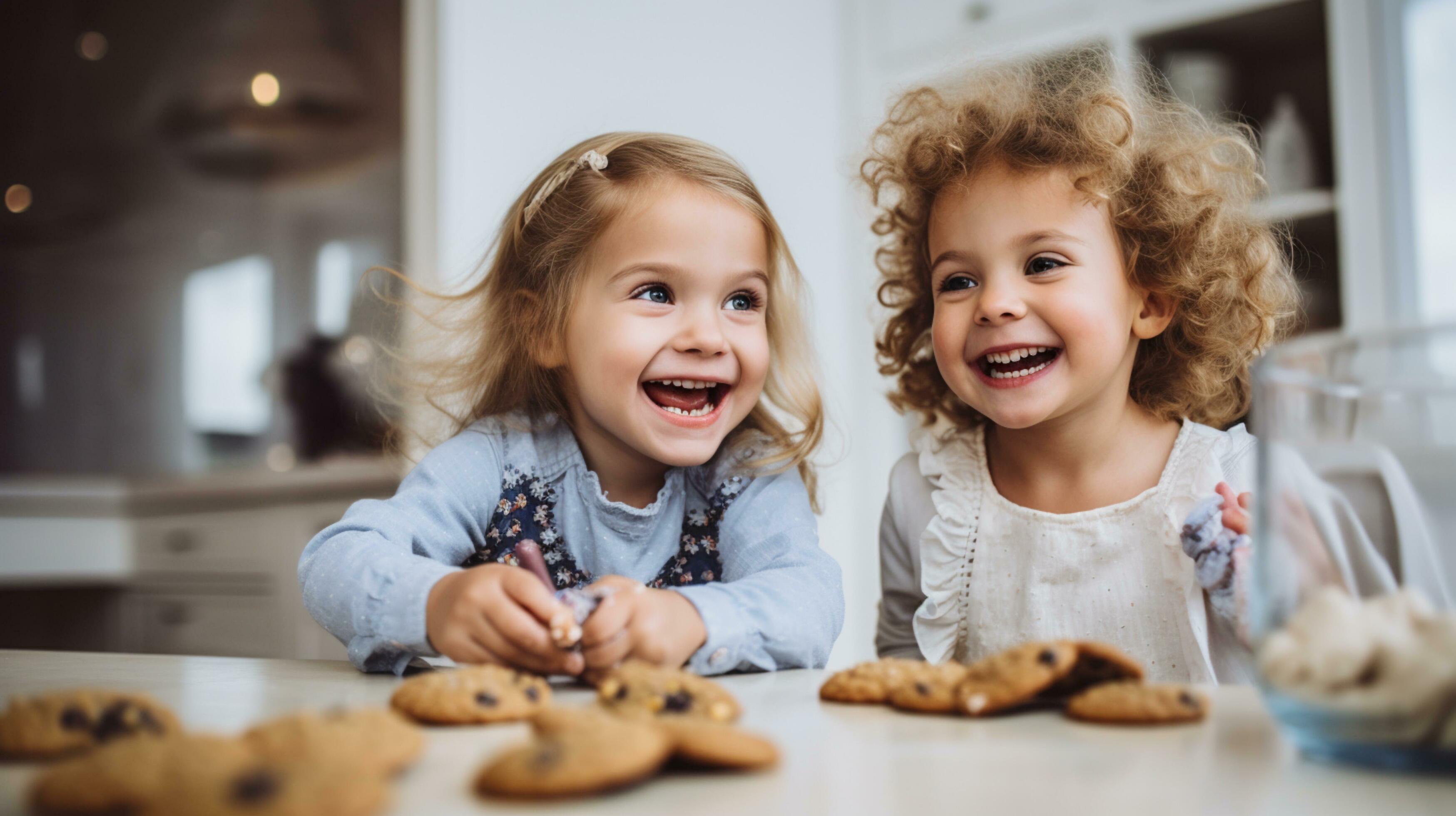 happy family funny kids bake cookies in kitchen Stock Free