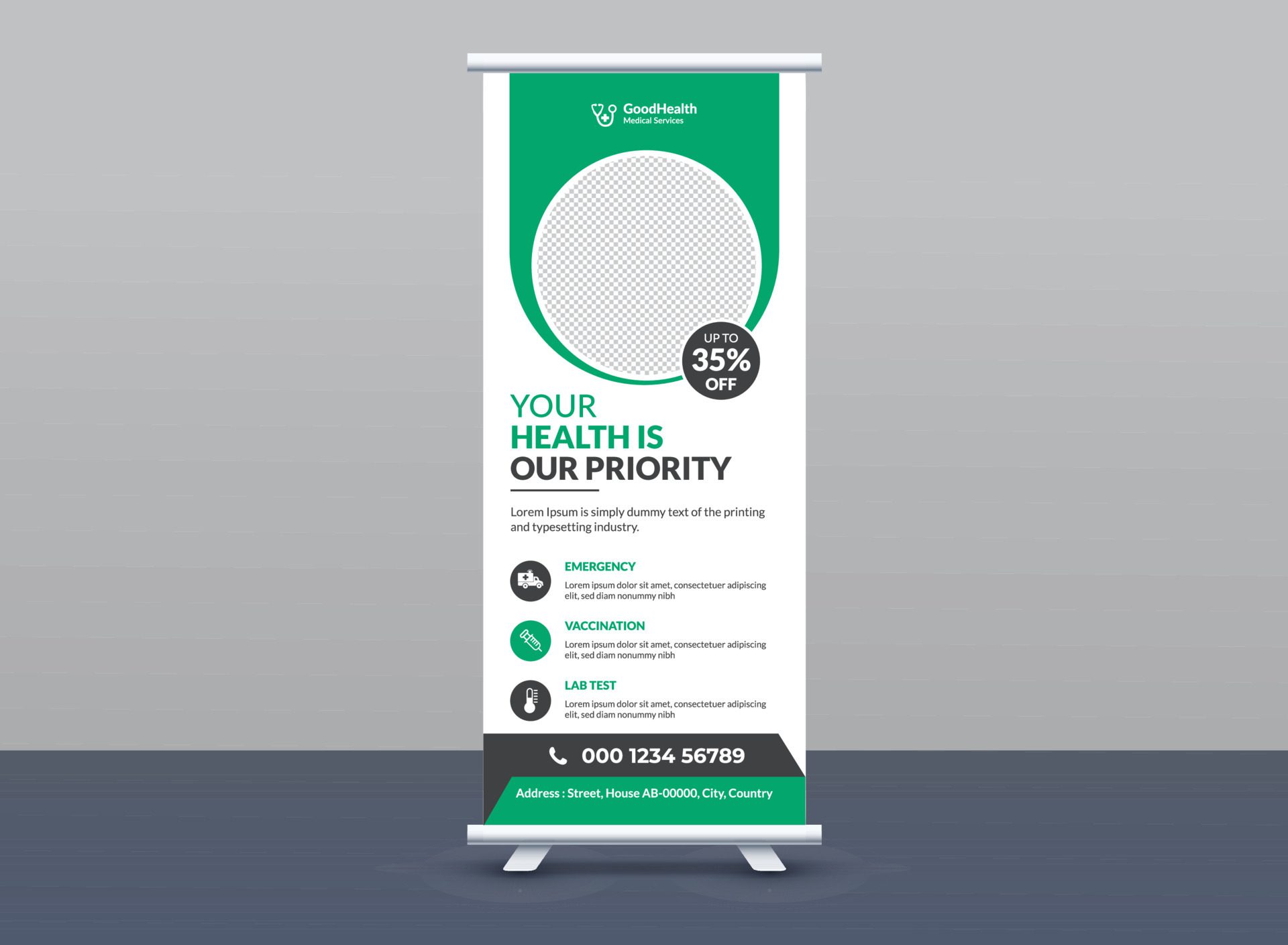 Roll up x stand banner template Free Vector