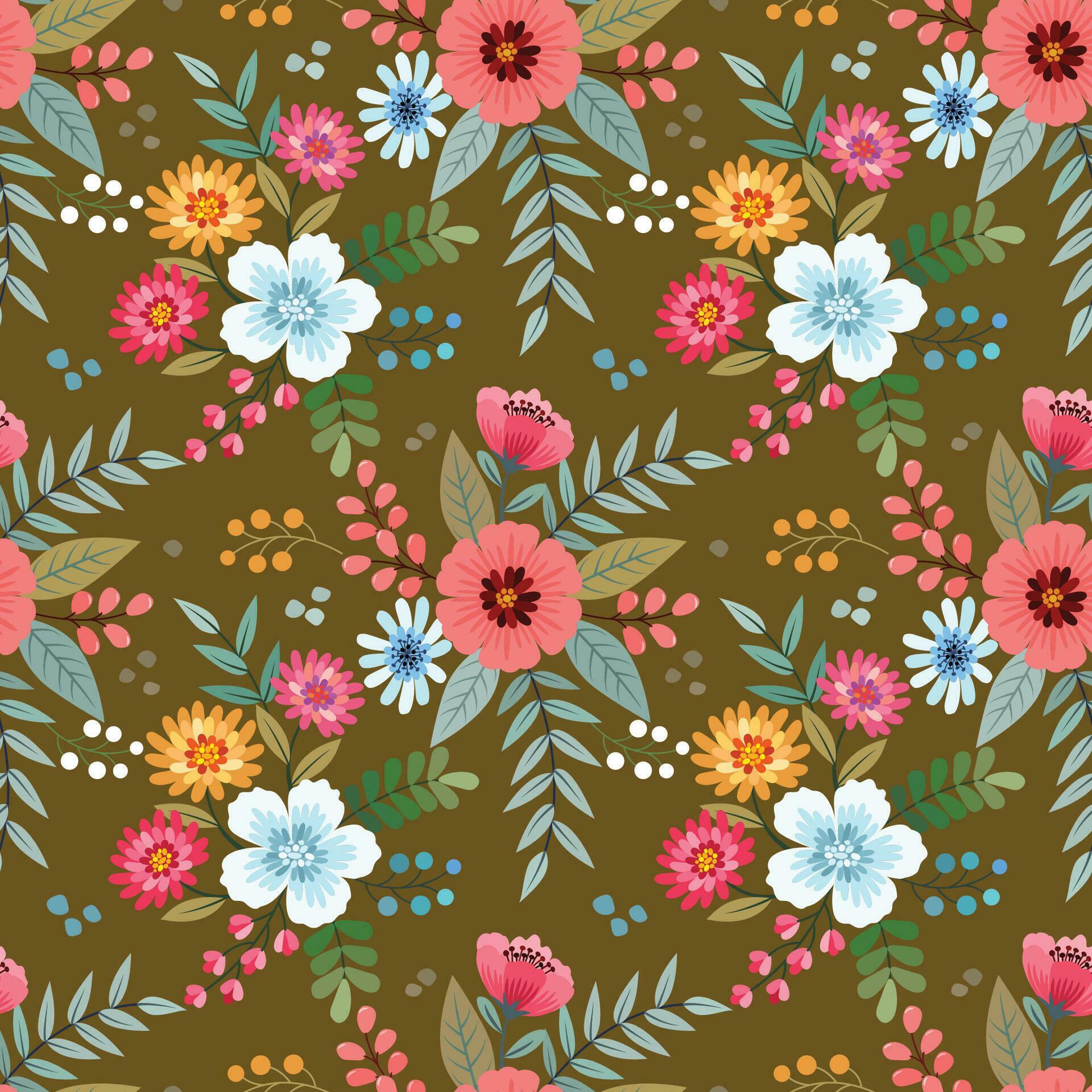 Red flowers with green leaf seamless pattern Stock Free