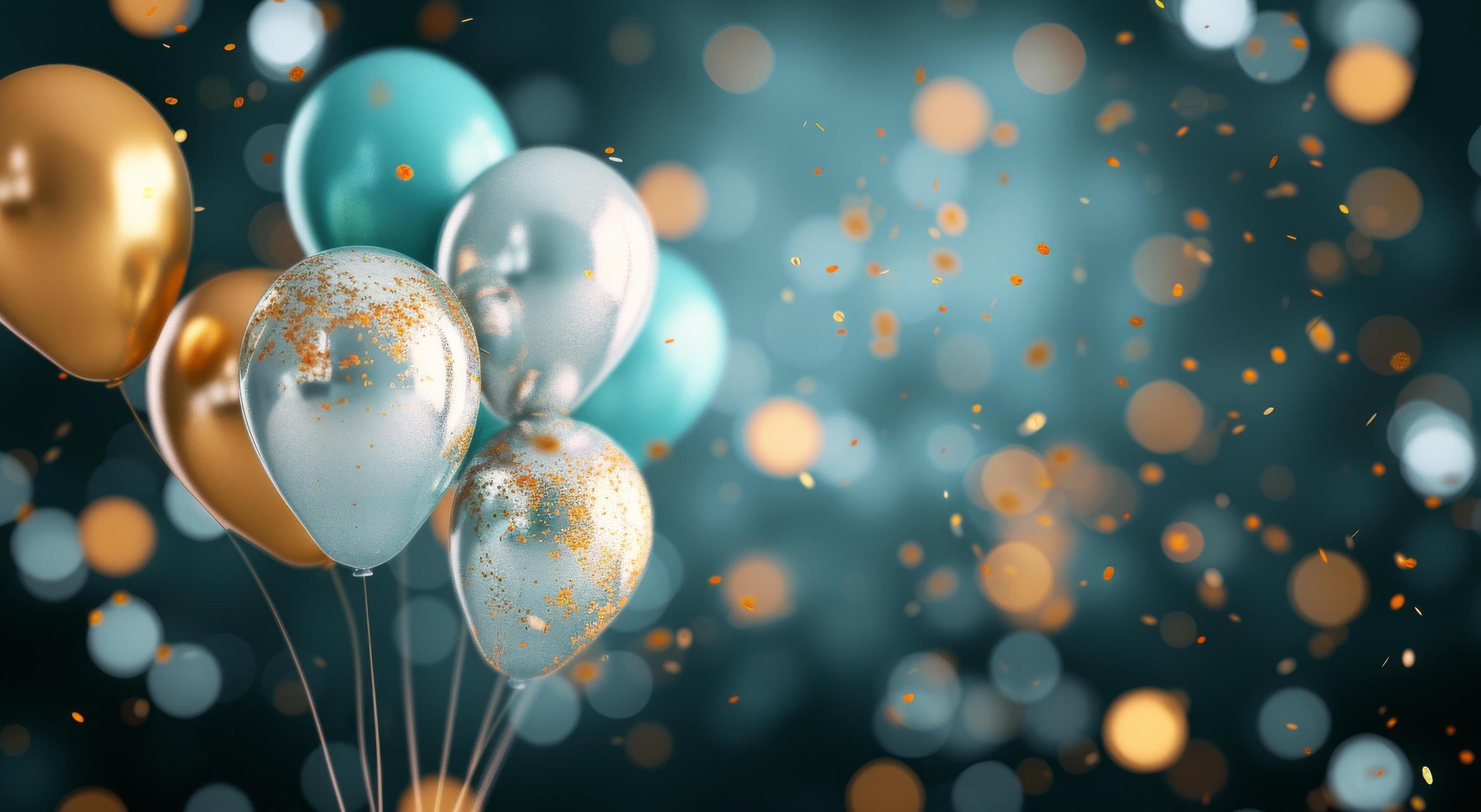 Colorful Balloons and Confetti on a Dark Background Stock Free