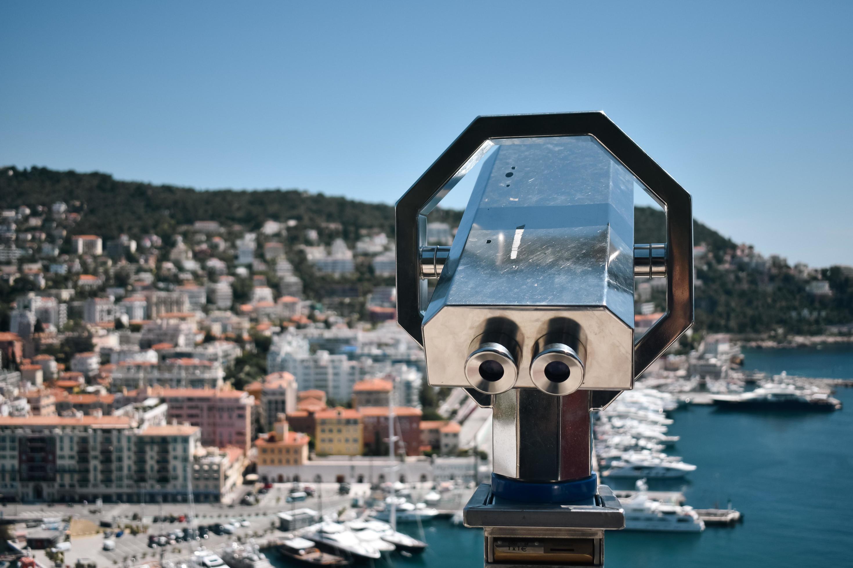 binoculars overlooking harbor in Nice, France Stock Free