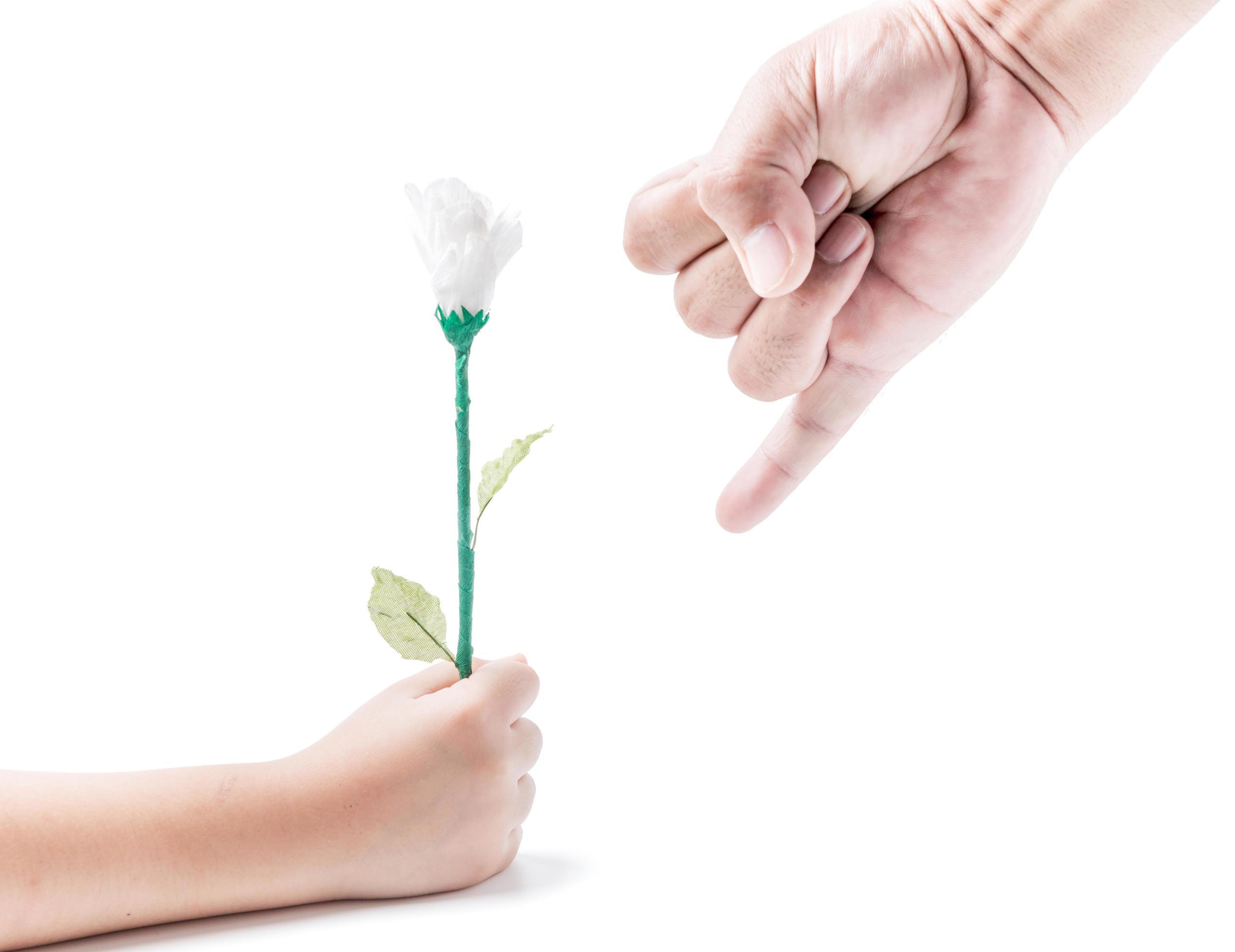 finger hand symbols and flower in hand girl isolated Stock Free