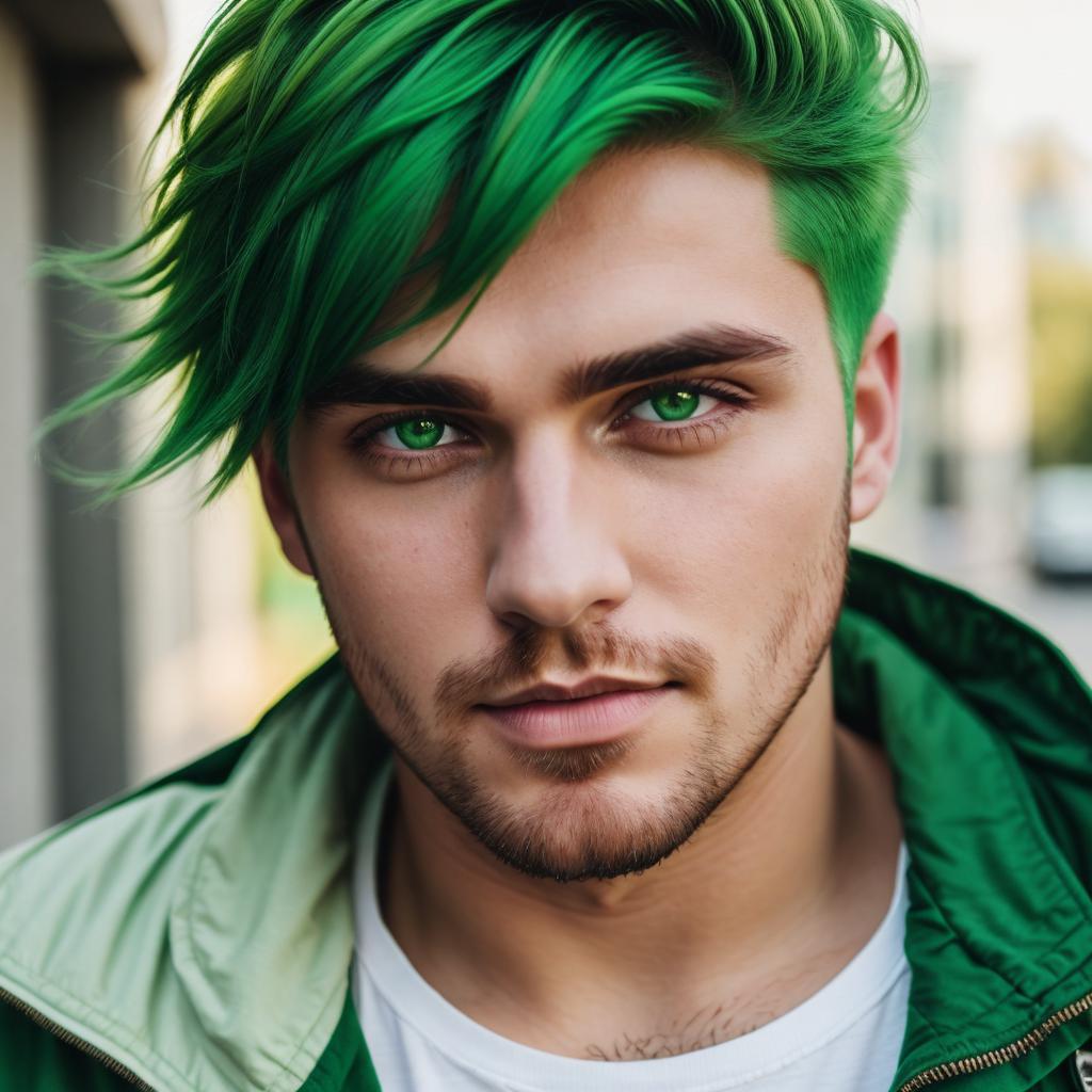 Man with green hair, by @ai_generated