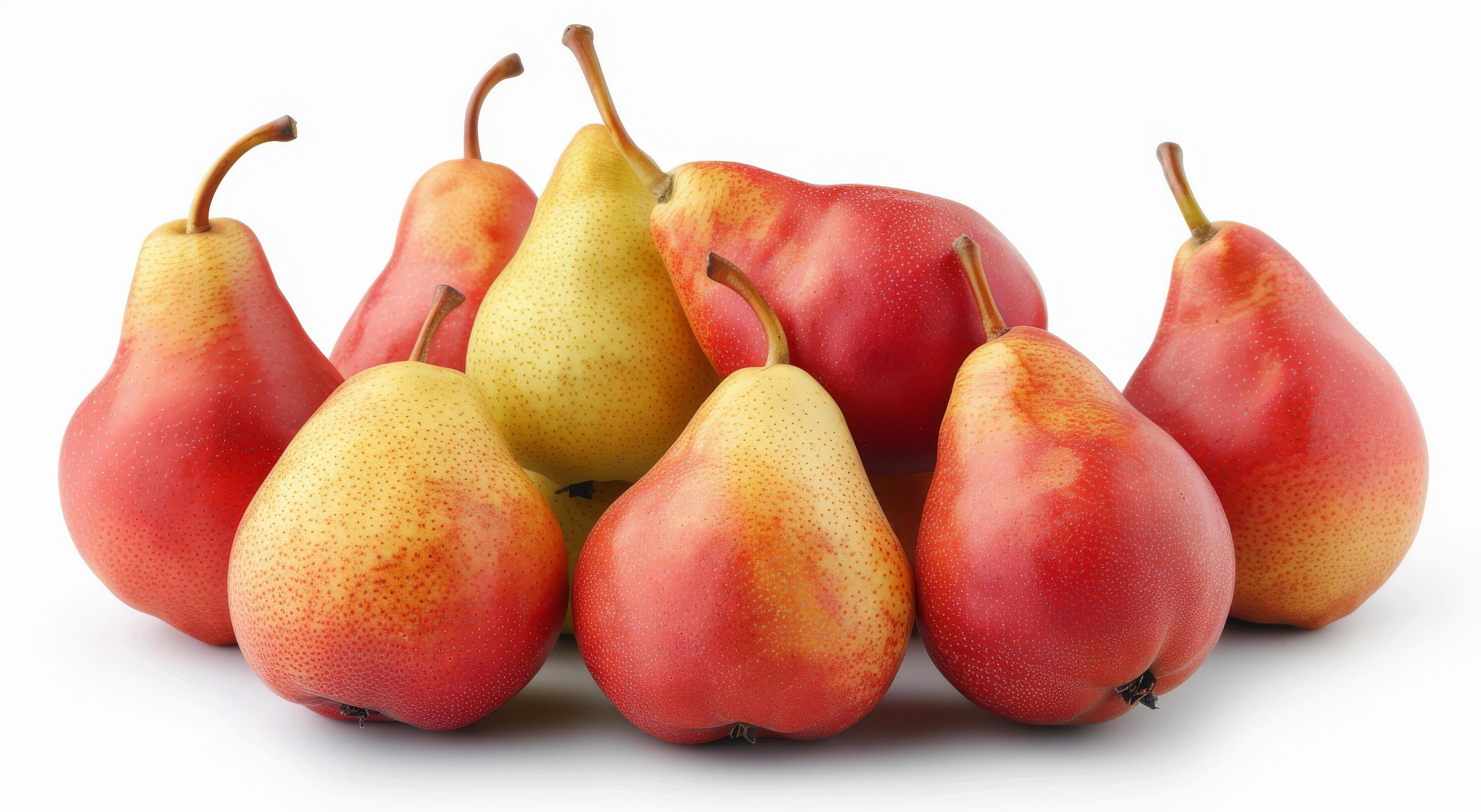 Freshly Harvested Pears Arranged On White Background Stock Free