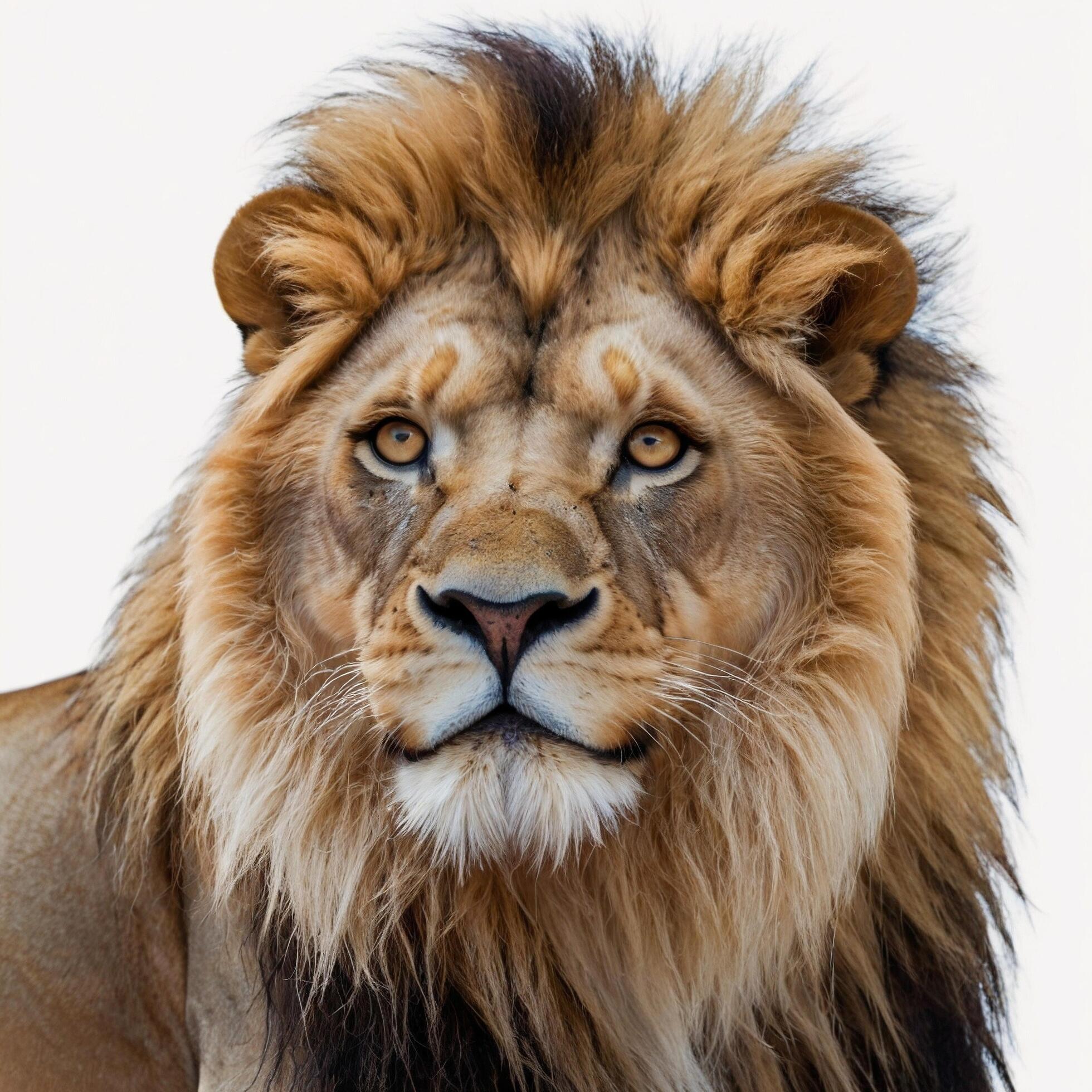 Majestic Lion Big cat Powerful Feline white background Stock Free